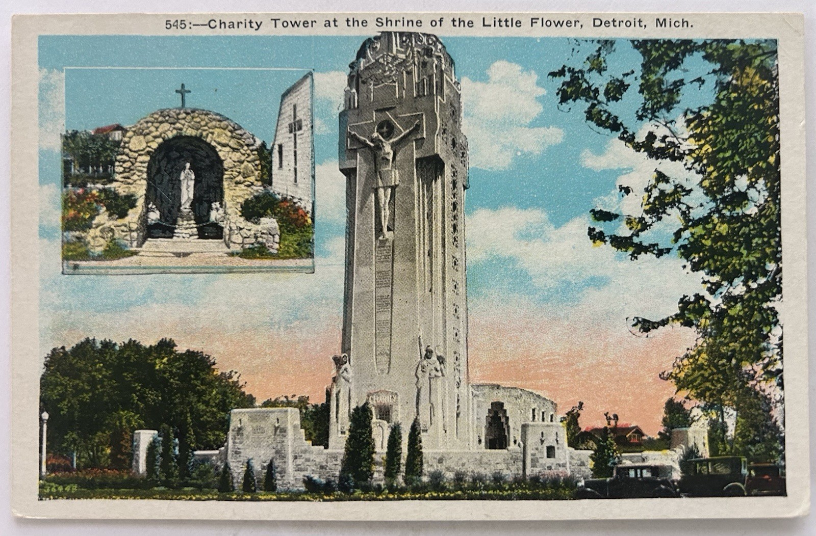 Charity Tower at the Shrine of the Little Flower Postcard - Detroit, Michigan