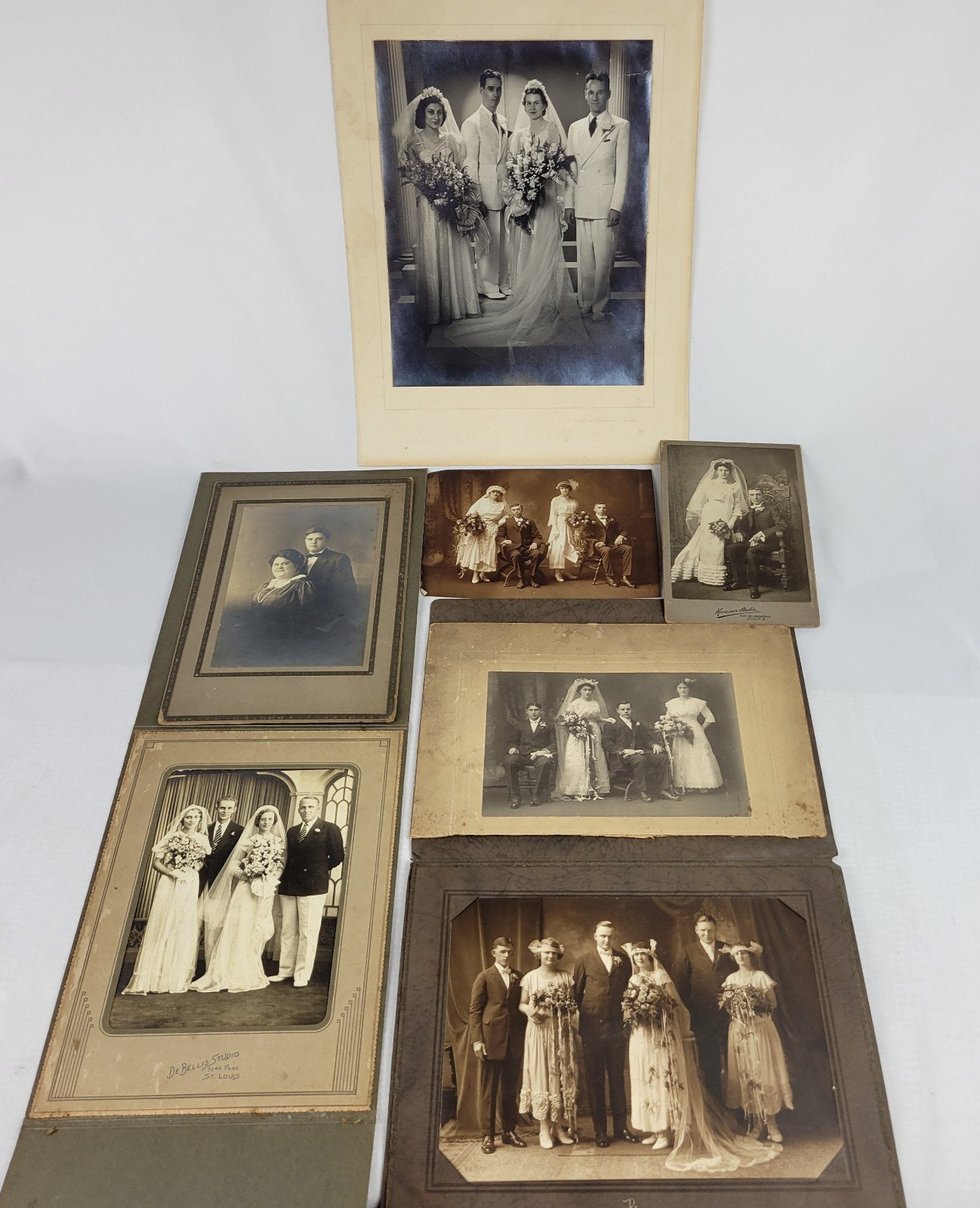 Antique Wedding Portrait Photos 1920\'s 1940\'s Double Wedding Brides Gown Veil