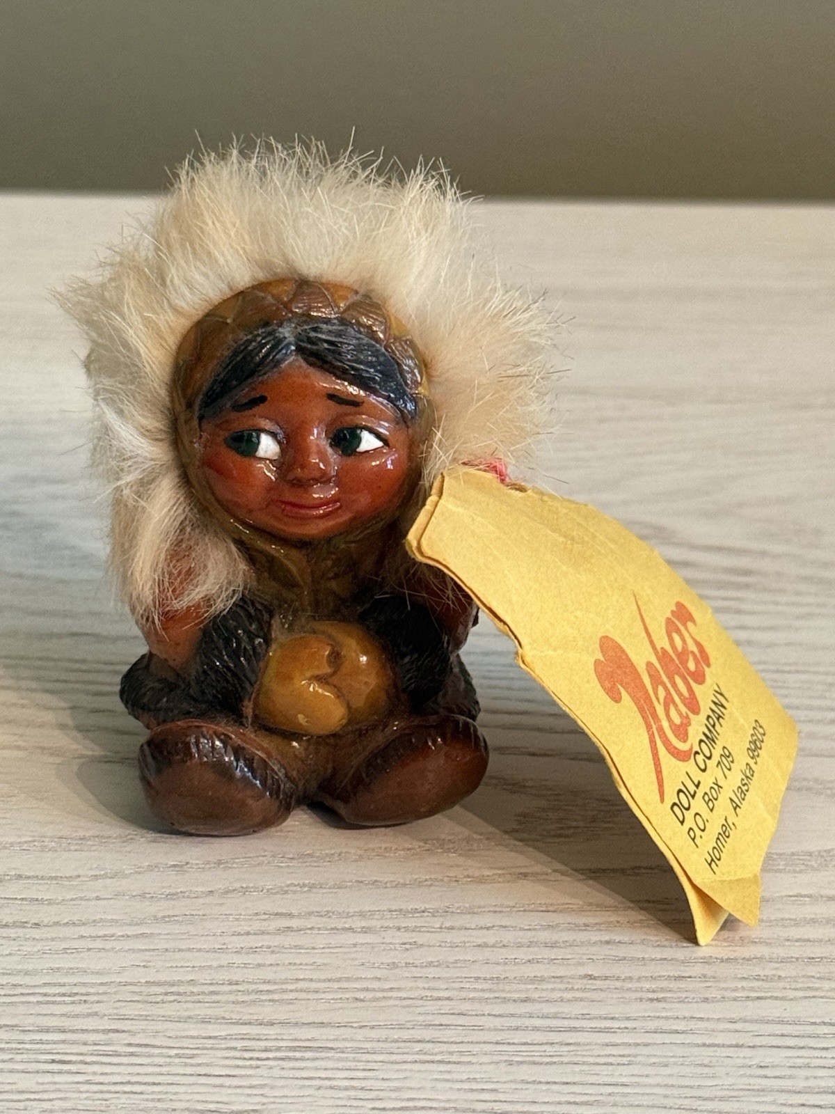 Vintage EARLY Naber Doll Co Homer Alaska Inuit Mini Figure W/ Tag App 3” W Fur