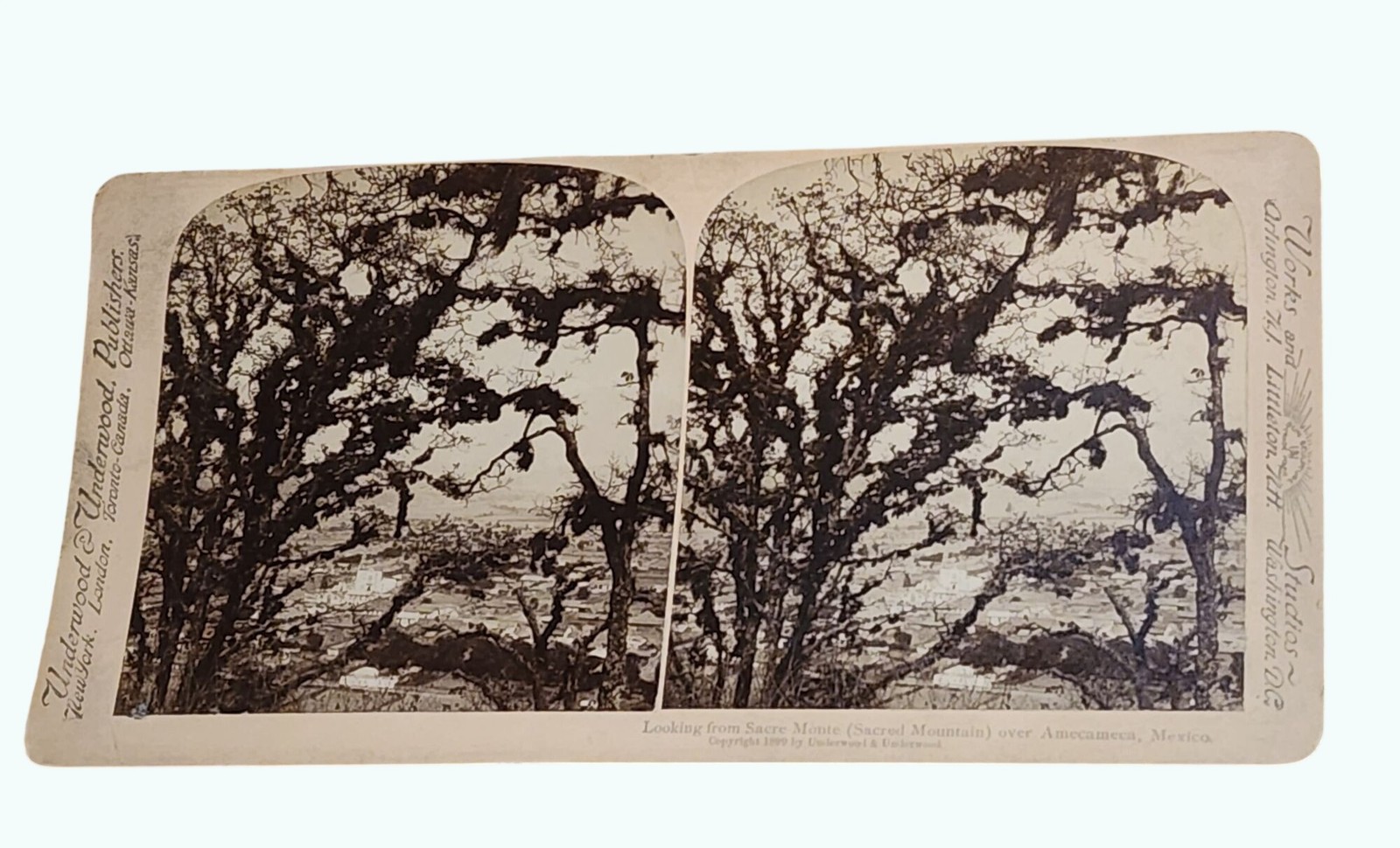 Antique 1899 Underwood Stereoview Looking From Sacre Monte Over Amecameca Mexico