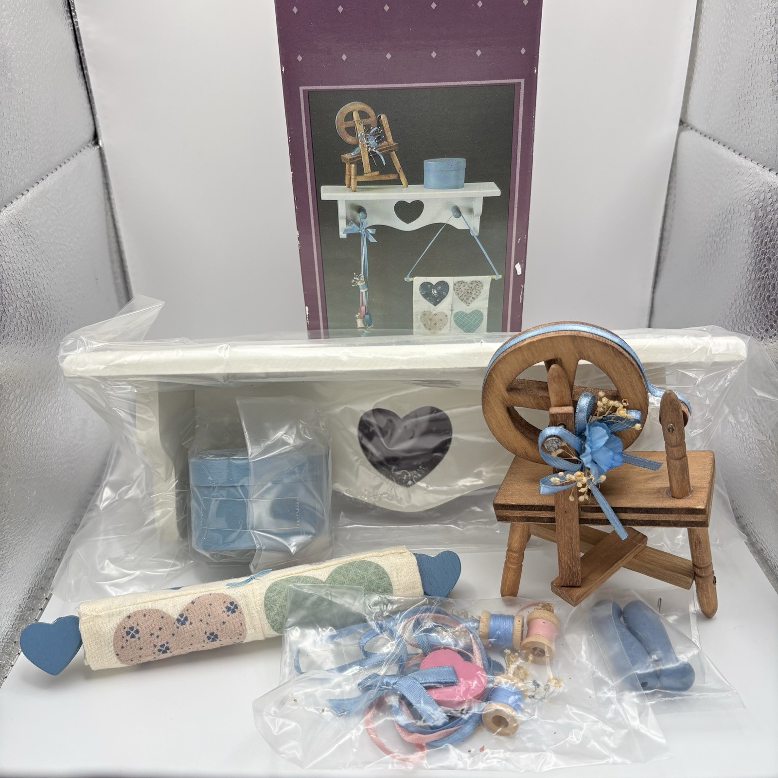 VTG NOB House of Lloyd Sara's Sewing Shelf Miniature Set Complete Country Decor