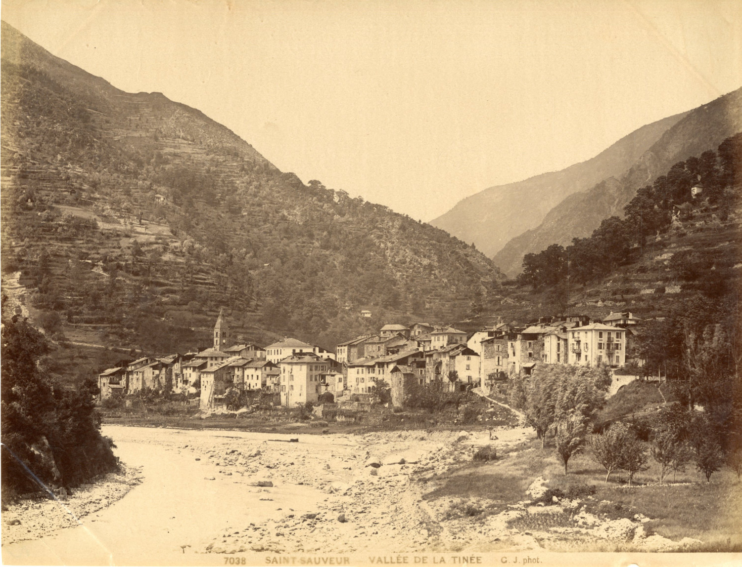 France, Saint-Sauveur, Vallée de la Tinée Vintage Albumen Print.  Albu print