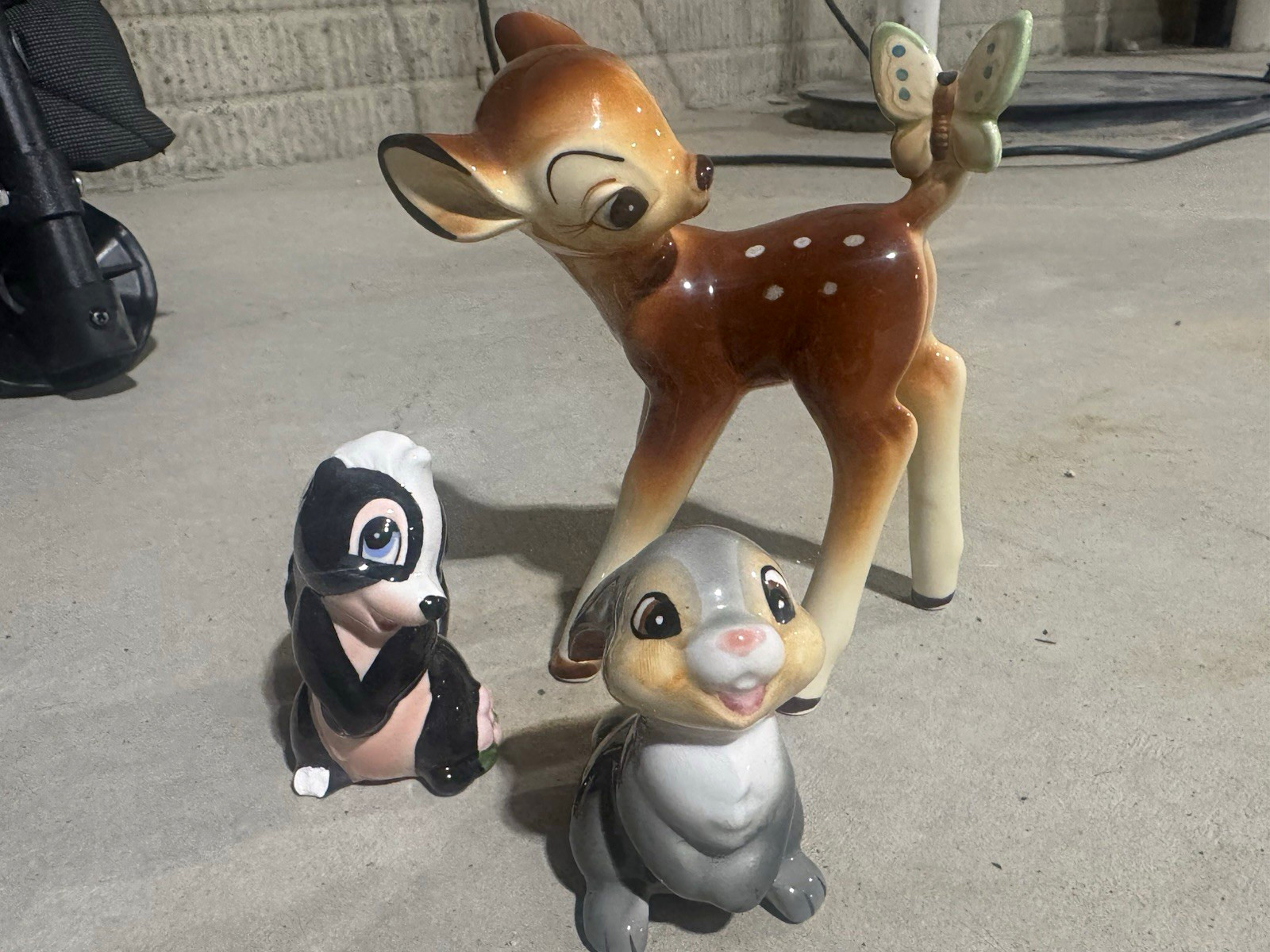Vintage Disney Bambi Thumper Flower Ceramic Figurines Japan Butterfly Tail Set 3