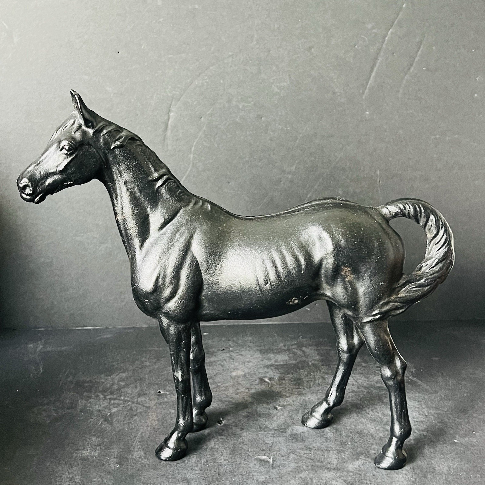 Vintage Cast Iron Horse Figurine Hubley? Black Two Piece Mold 10” Tall Door Stop
