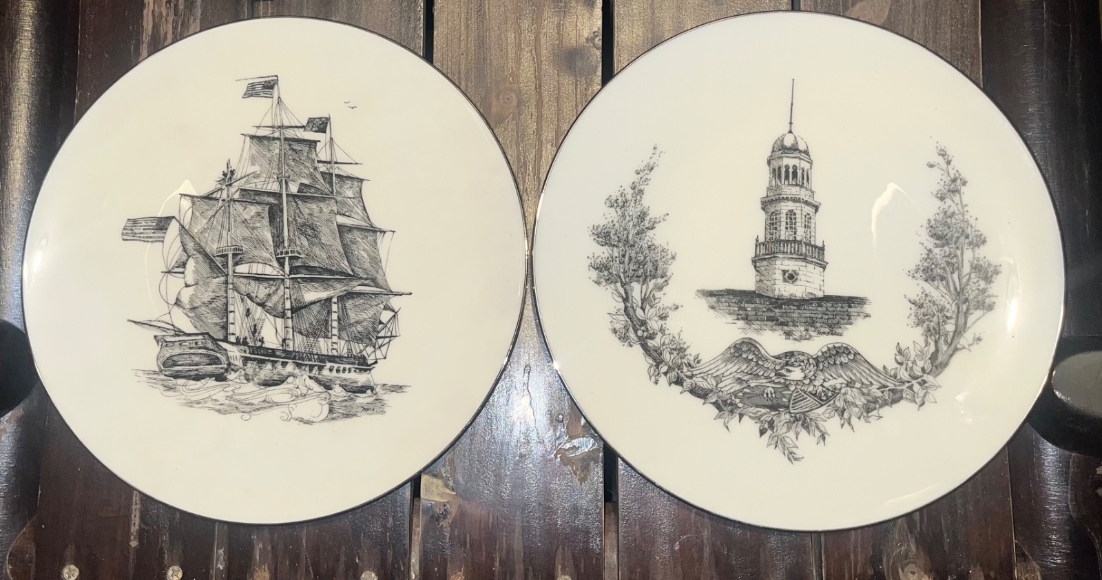 Vintage Lenox 2 Plates drawing Barbara H. McBride 4th & 5th in Series/Eagle/Ship