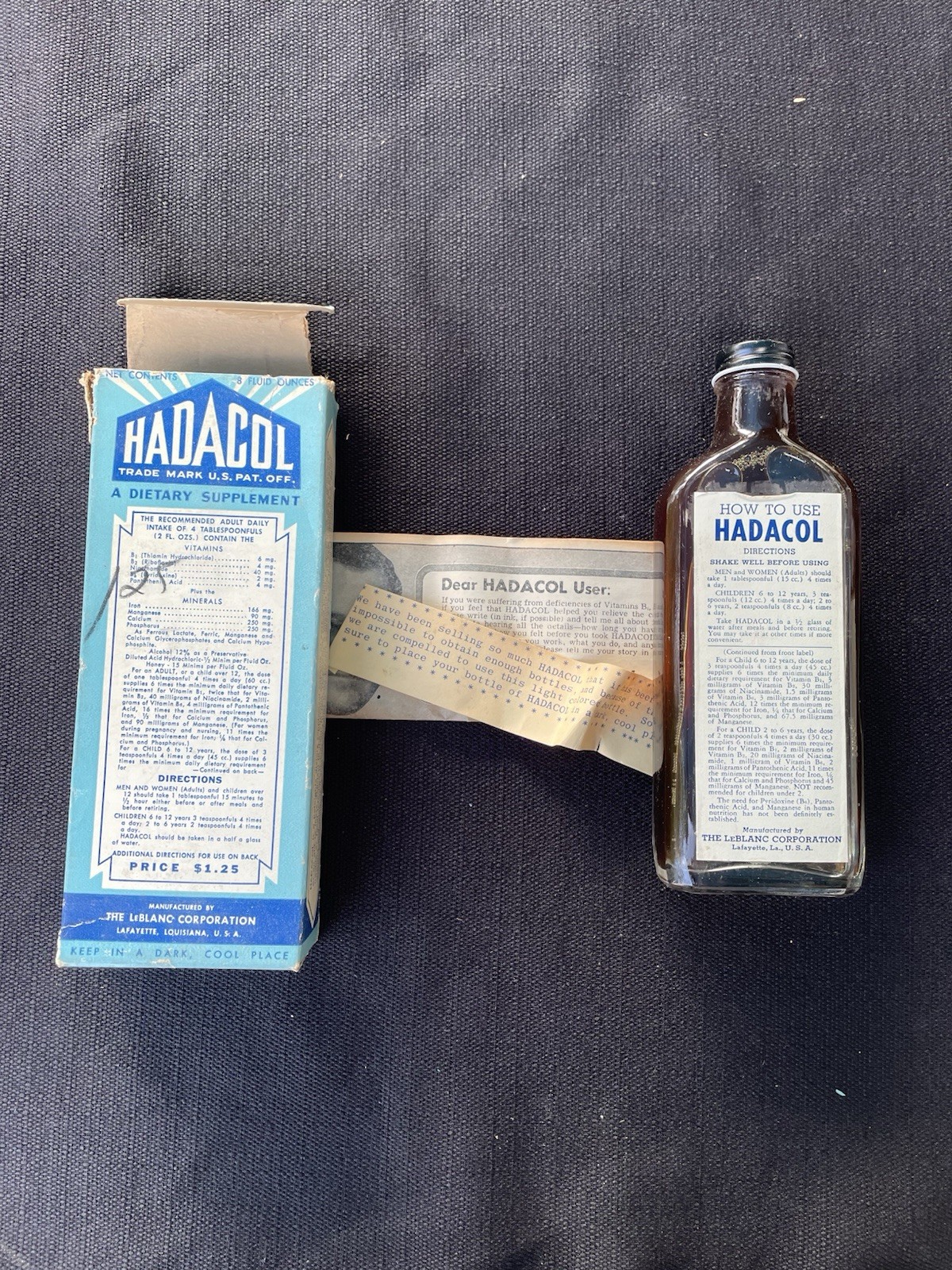 Vintage HADACOL Bottle Box Advertising Letter Insert LeBlanc Corp Louisiana 2
