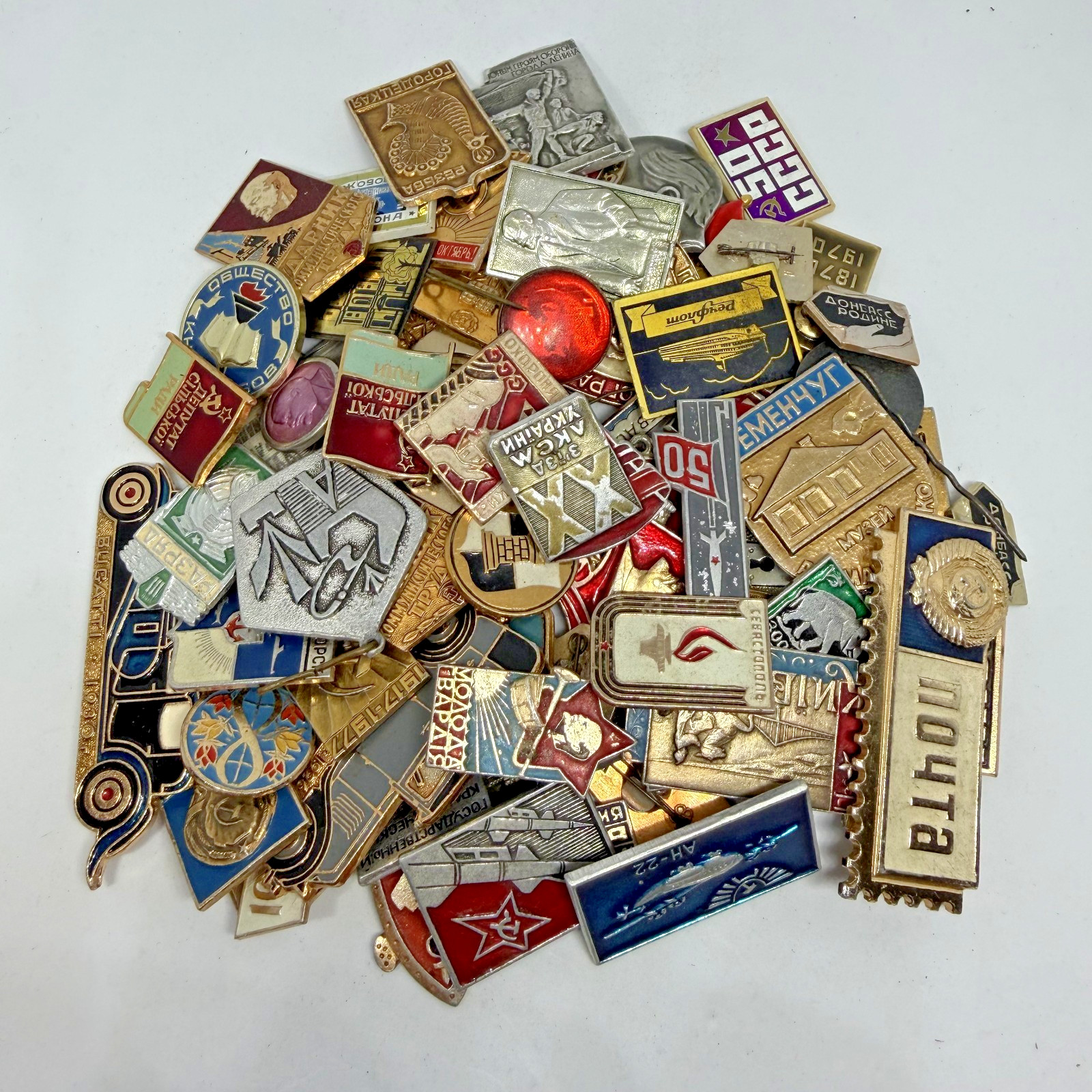 Vintage Soviet Pins, lot of 66 pcs