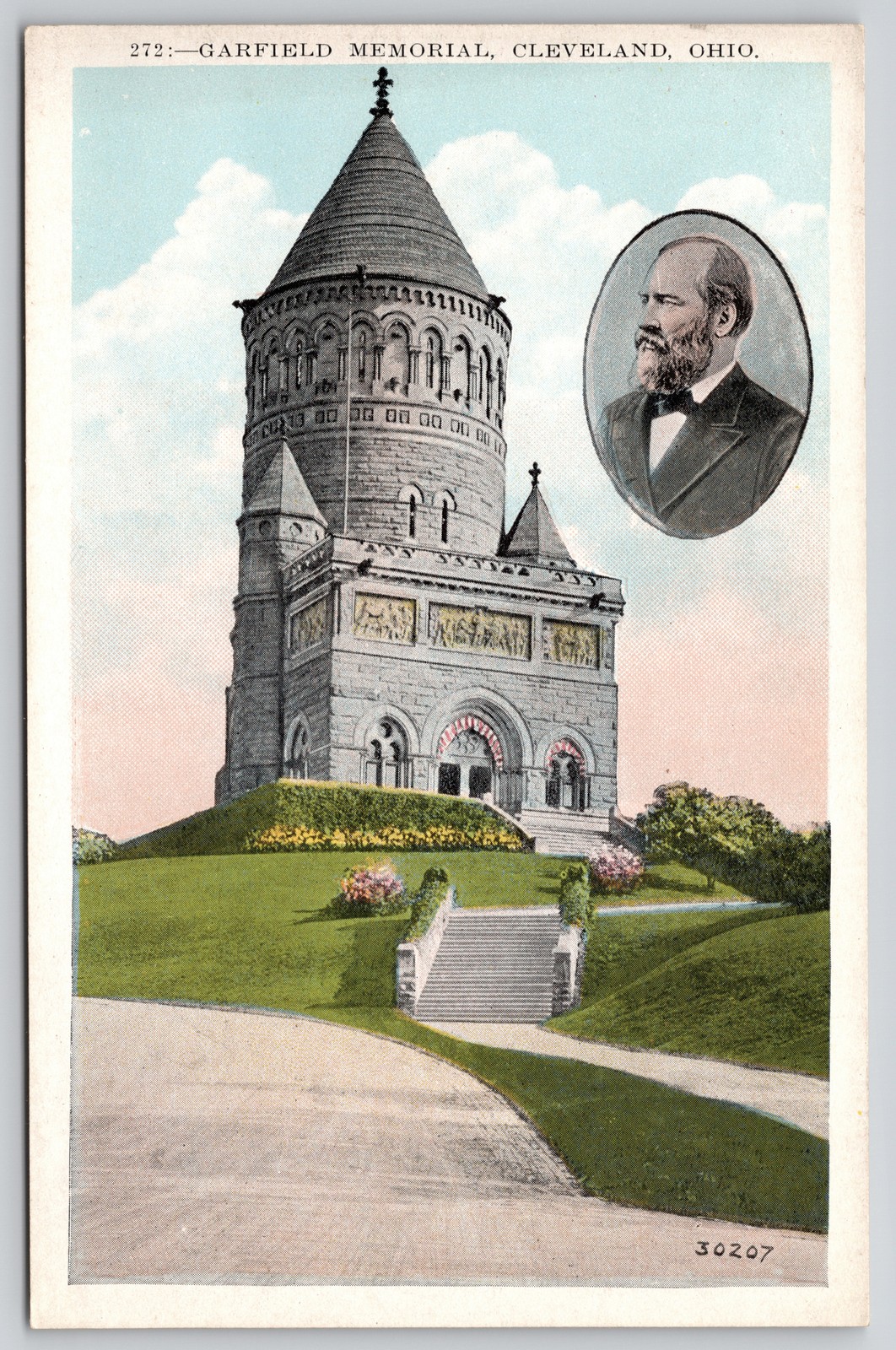 Garfield Memorial Stone Conical Roof Cleveland Ohio Postcard