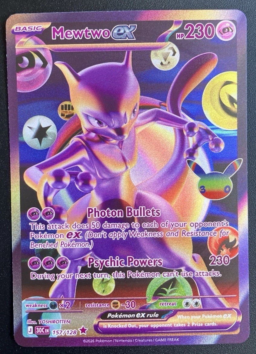 Pokémon 30th Celebration Mewtwo ex 157/128 | Secret Futuristic Rare