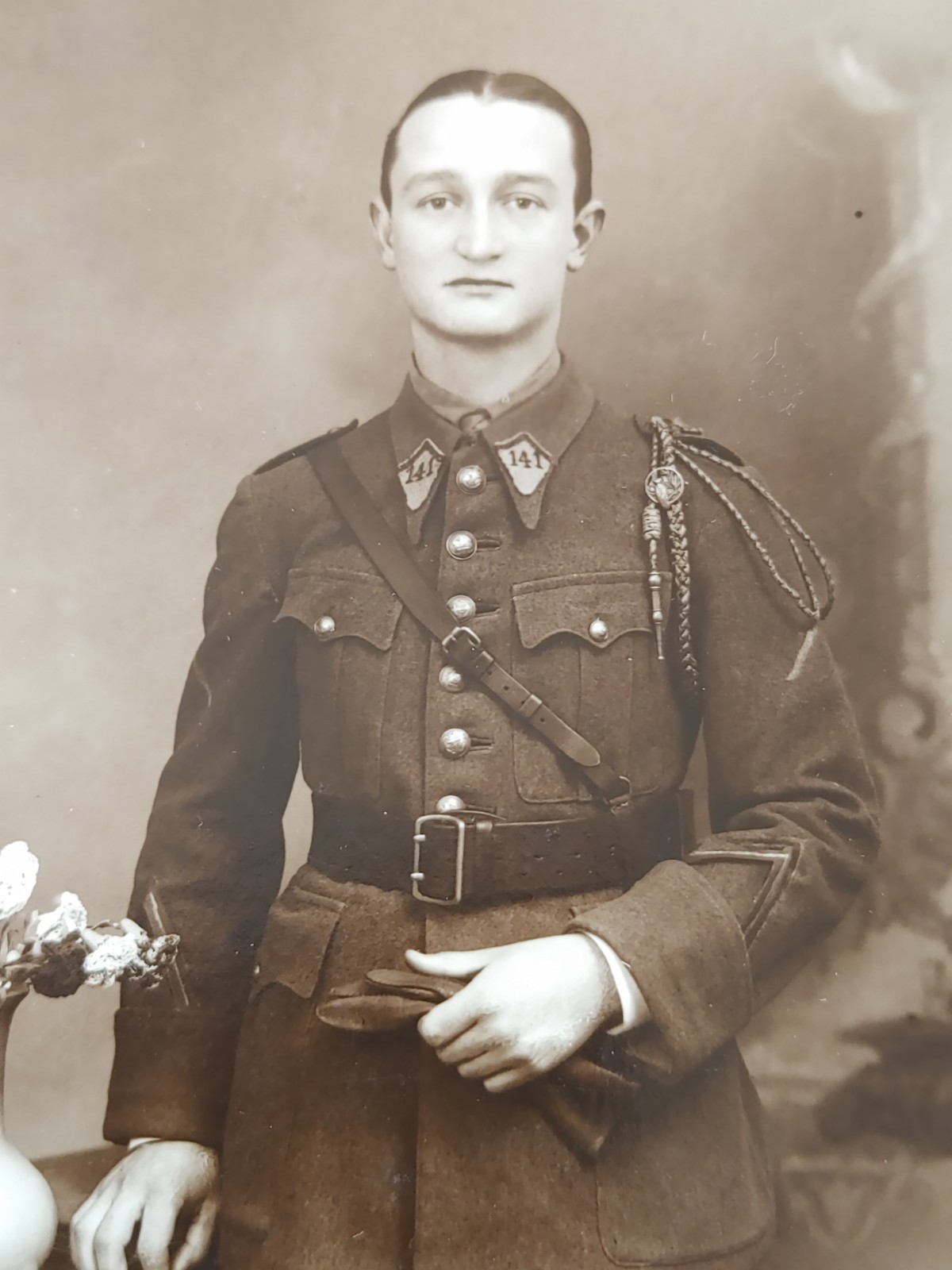 Vintage 1910s WW1 Soldier, Studio Portrait, Uniform Male Physique Photo Portrait