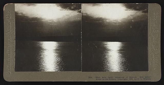 Illinois River Sunset Stereograph 1903 Moonlight Scene on the Illinois