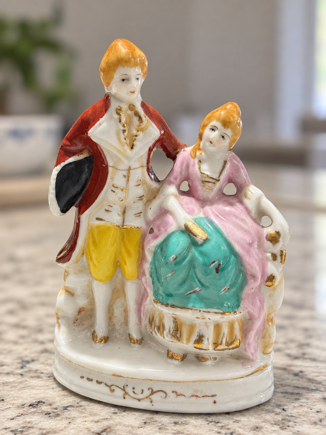 Vintage Made in Occupied Japan Colonial Couple Porcelain Figurine Hand Painted