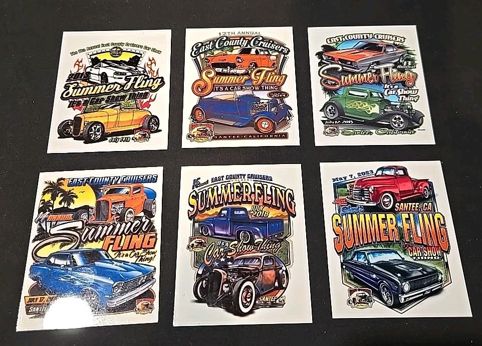 EAST COUNTY CRUISERS SUMMER FLING CAR SHOW DASH PLAQUE lot of 6 (2013-2023)