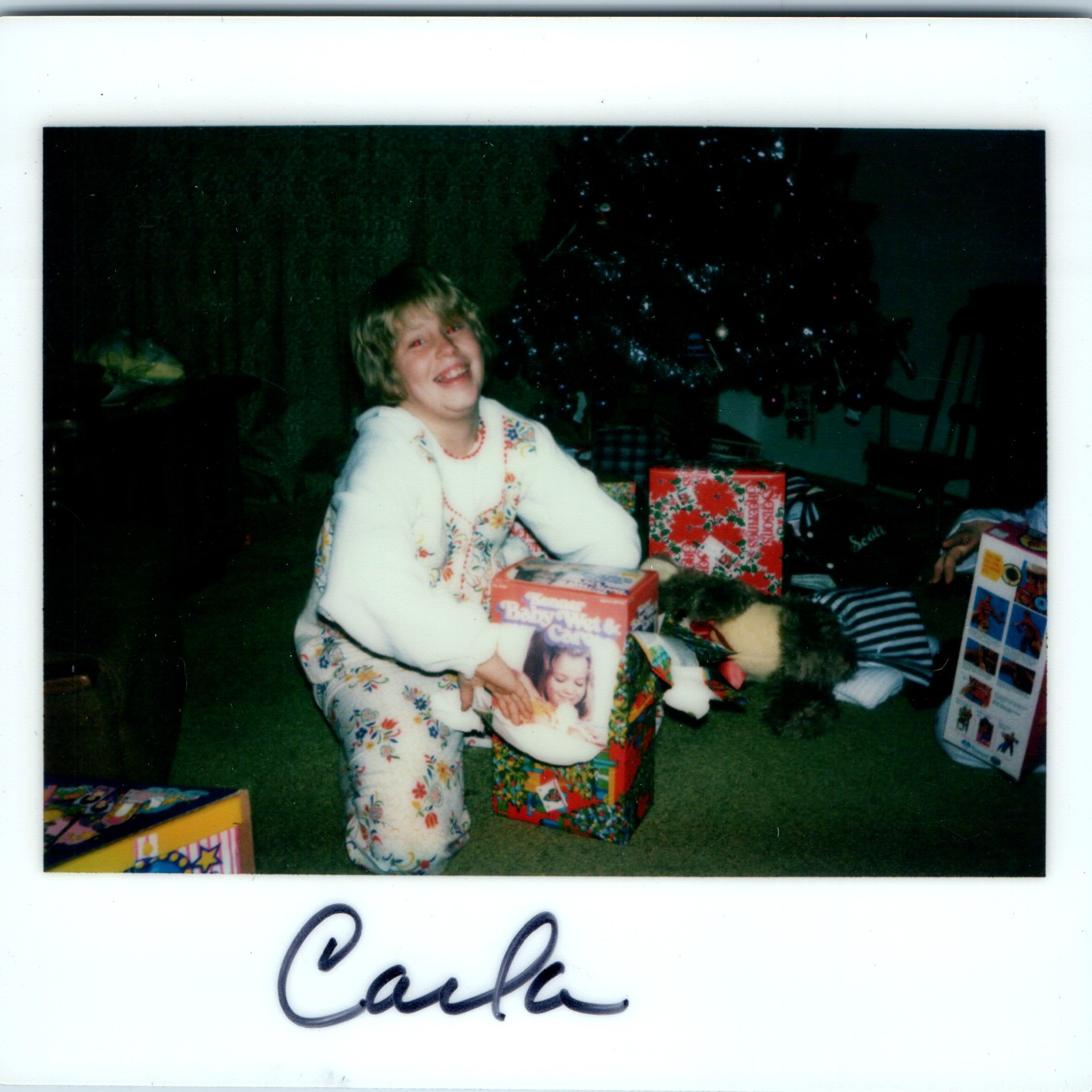 c1970s Carla Cute Girl Kenner Baby Wet & Care Doll Christmas Tree Snapshot Photo