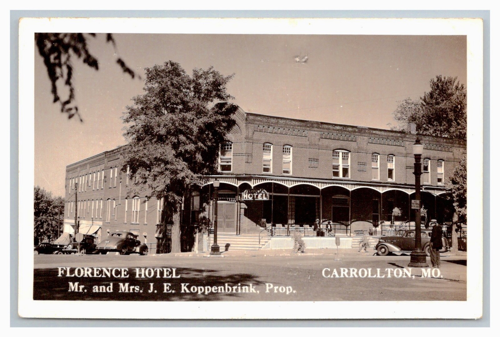 RPPC ~ FLORENCE HOTEL ~ Koppenbrink Prop. CARROLLTON Missouri Street view