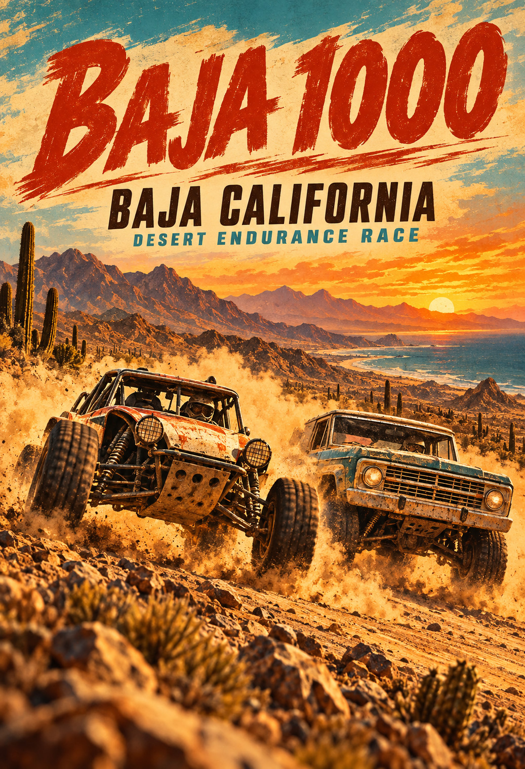 Baja 1000 Vintage Desert Racing Baja California 13x19 Poster