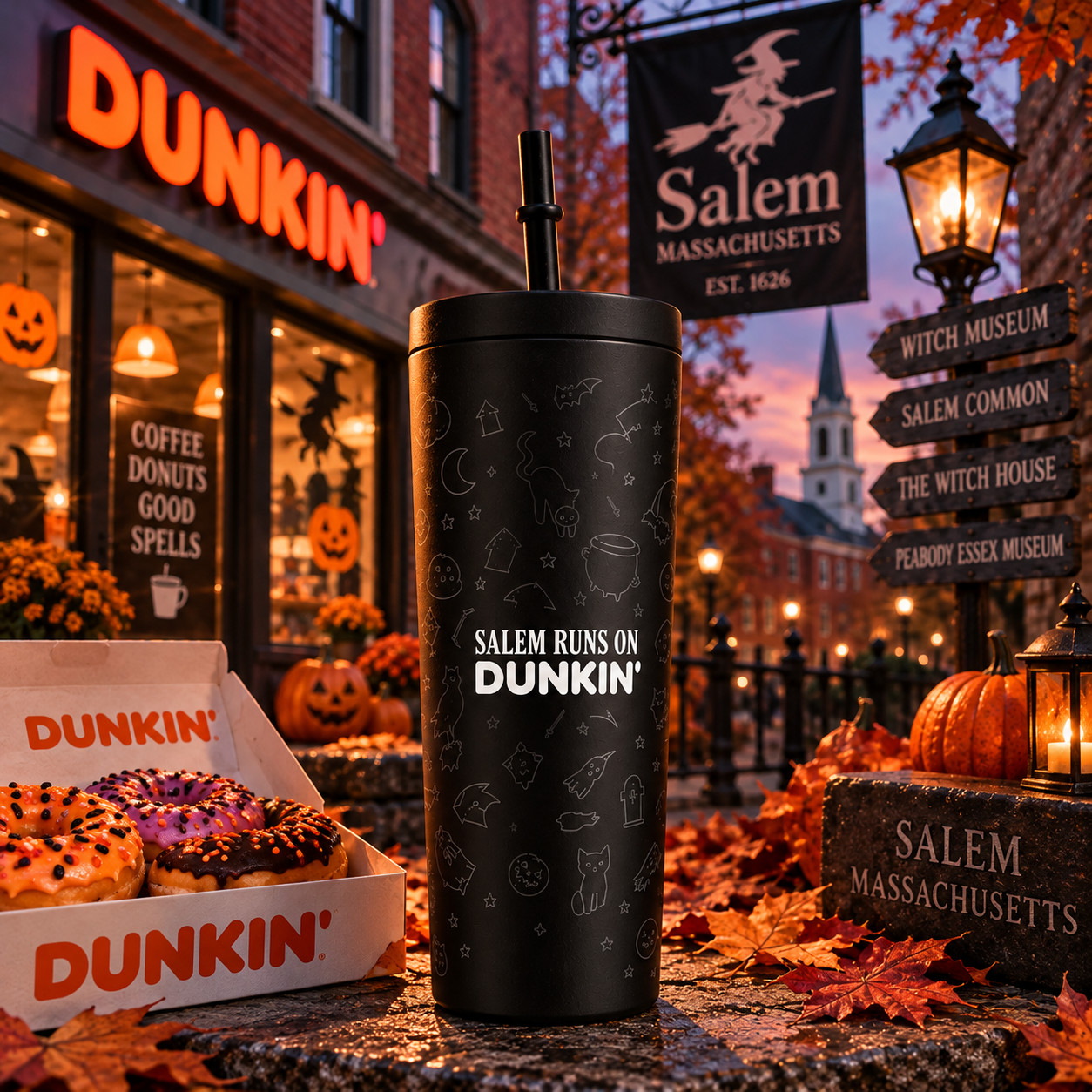 Dunkin Salem Runs On Dunkin Halloween Tumbler 18oz NWT Rare Limited Edition