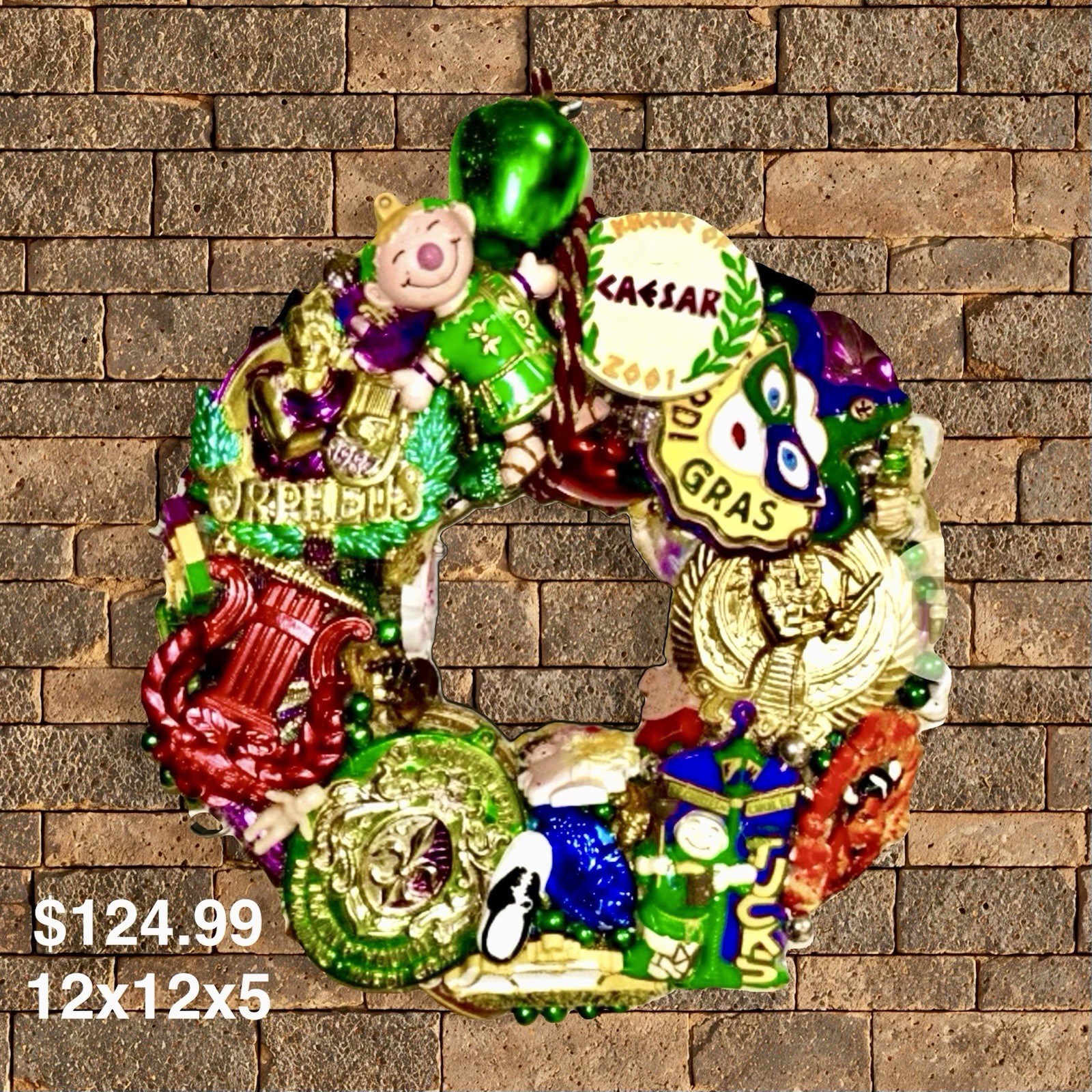 Handcrafted OOAK Mardi Gras Wreath Authentic Krewe Medallions Collectible 2