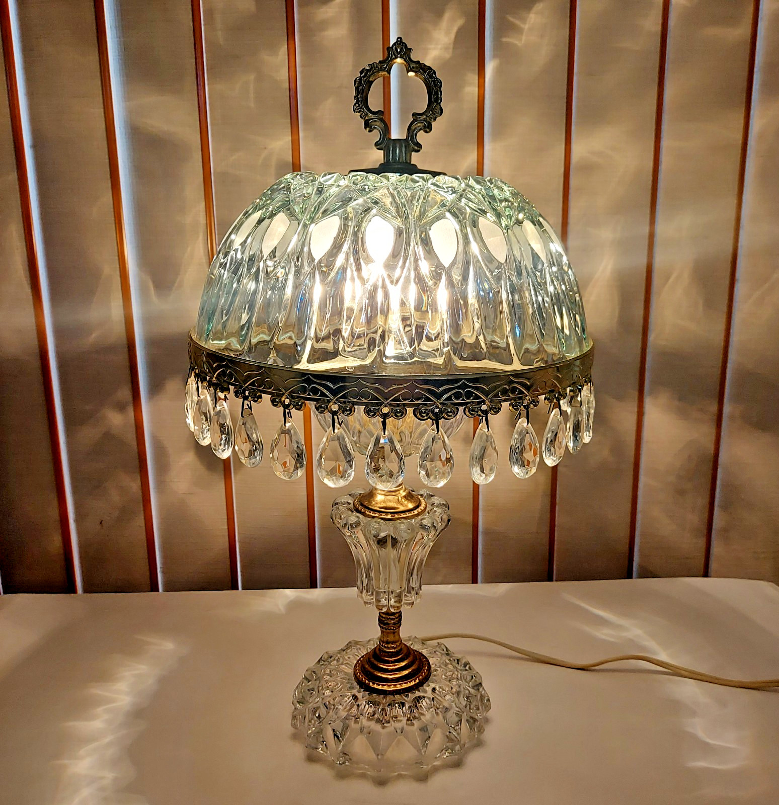 Vintage Michelotti Crystal Lamp Boudoir Parlor Light 30 Prisms Holland Works