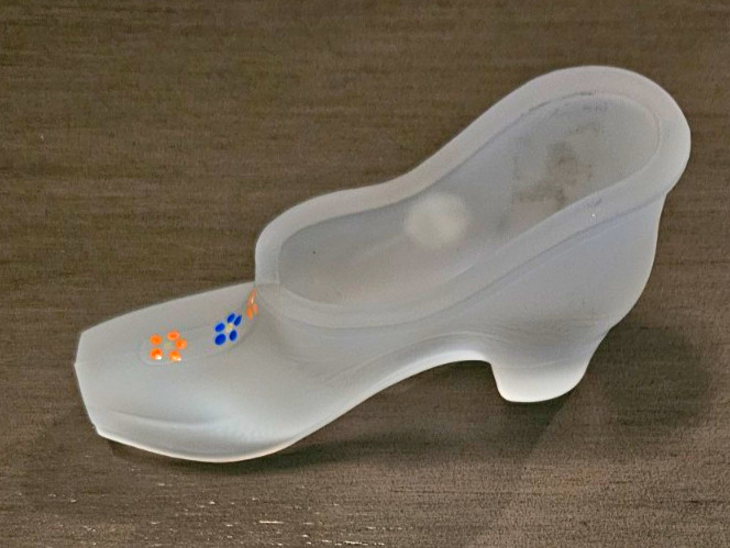 Vintage Westmoreland Glass White Satin Shoe Slipper Hand Painted Flowers 4.5
