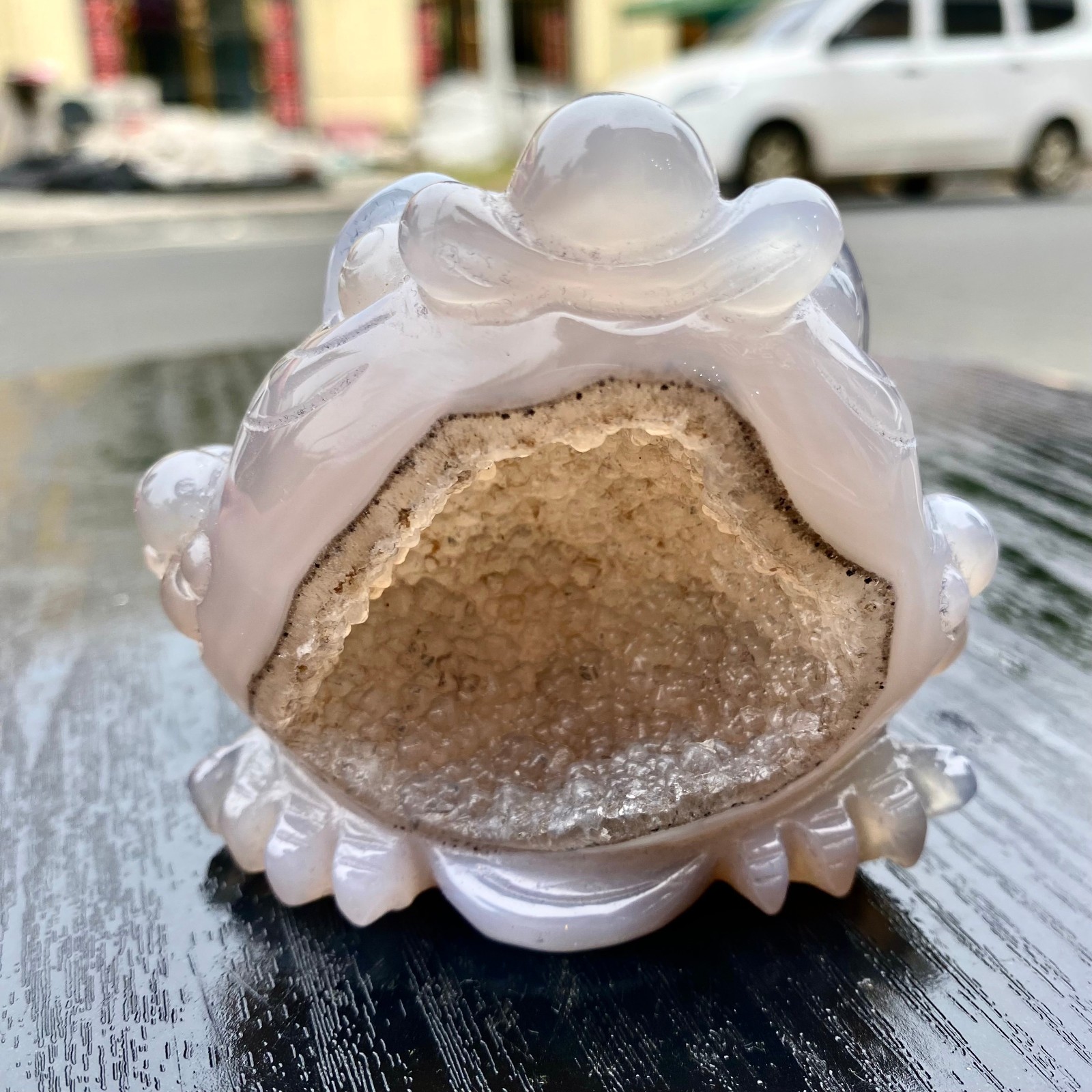 250G Natural Amethyst agate geode quartz crystal Hand carved Golden Toad