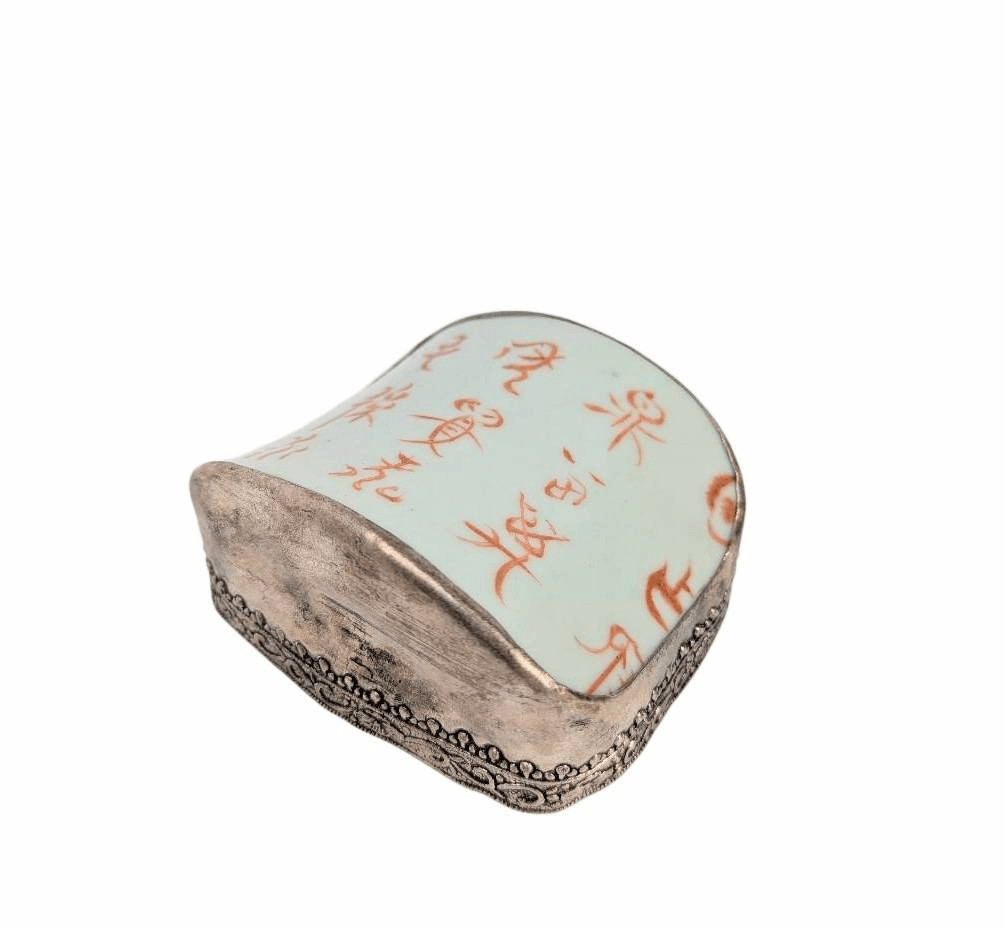 Vintage Chinese calligraphy painting wrist hand rest paperweight porcelain metal
