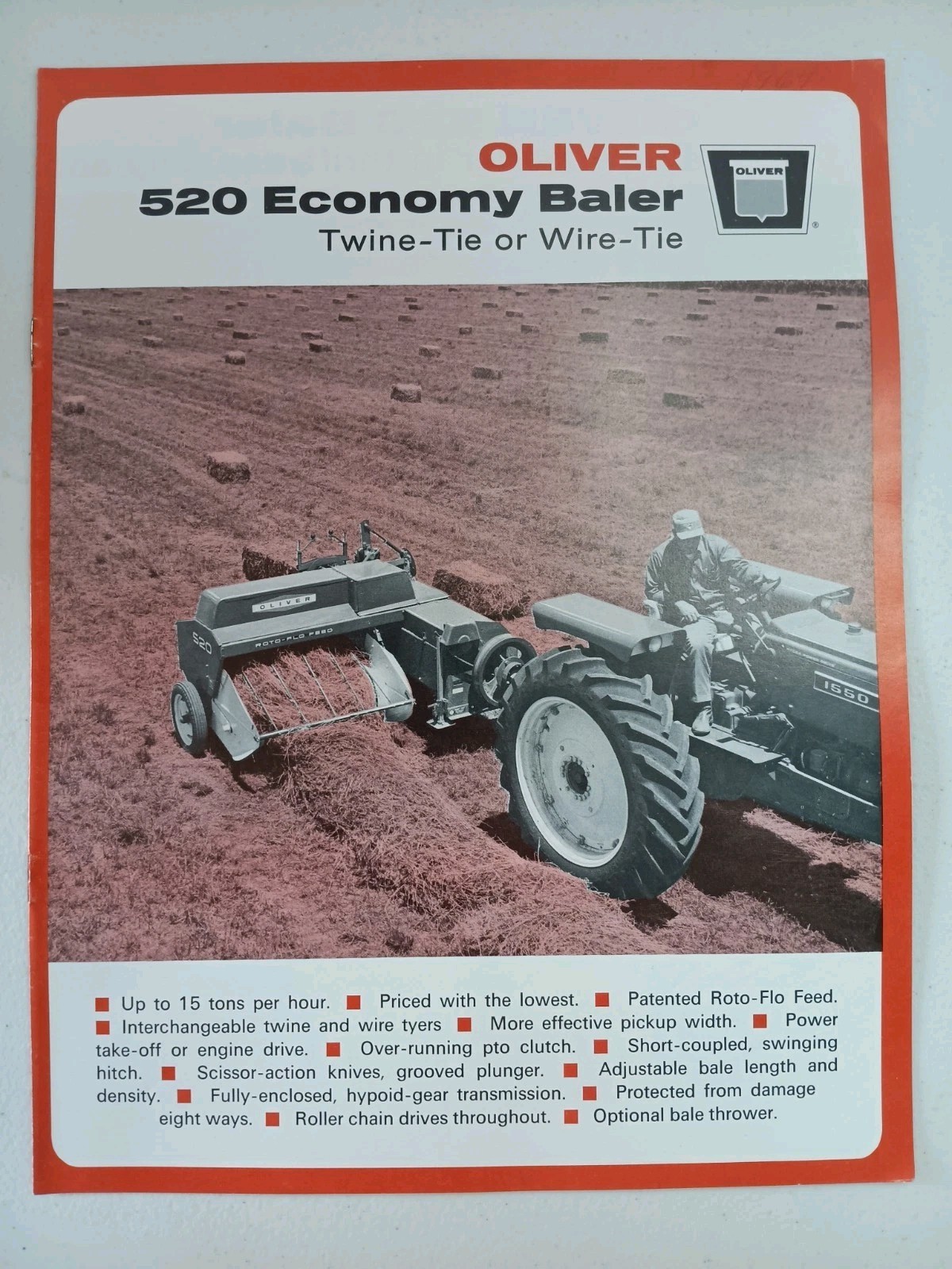 Oliver 520 Economy Baler Twine Or Wire  Tractor Dealers Sales Brochure  1967