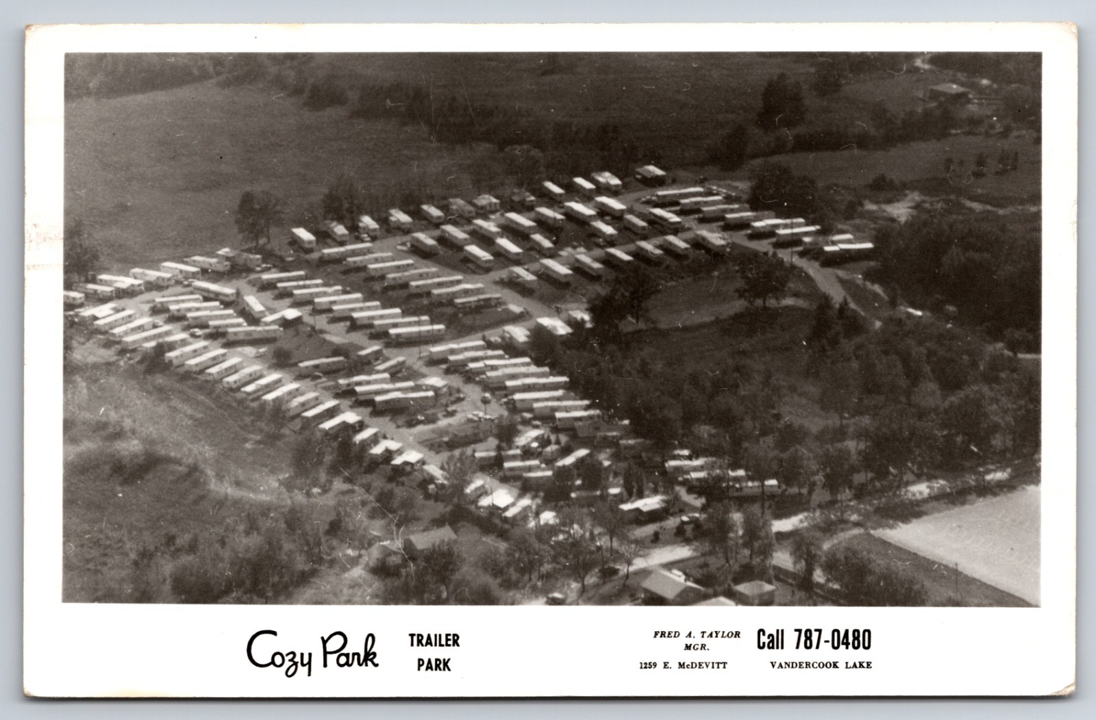Cozy Park Trailer Park Vandercook Lake Jackson Michigan MI c1960 Real Photo RPPC