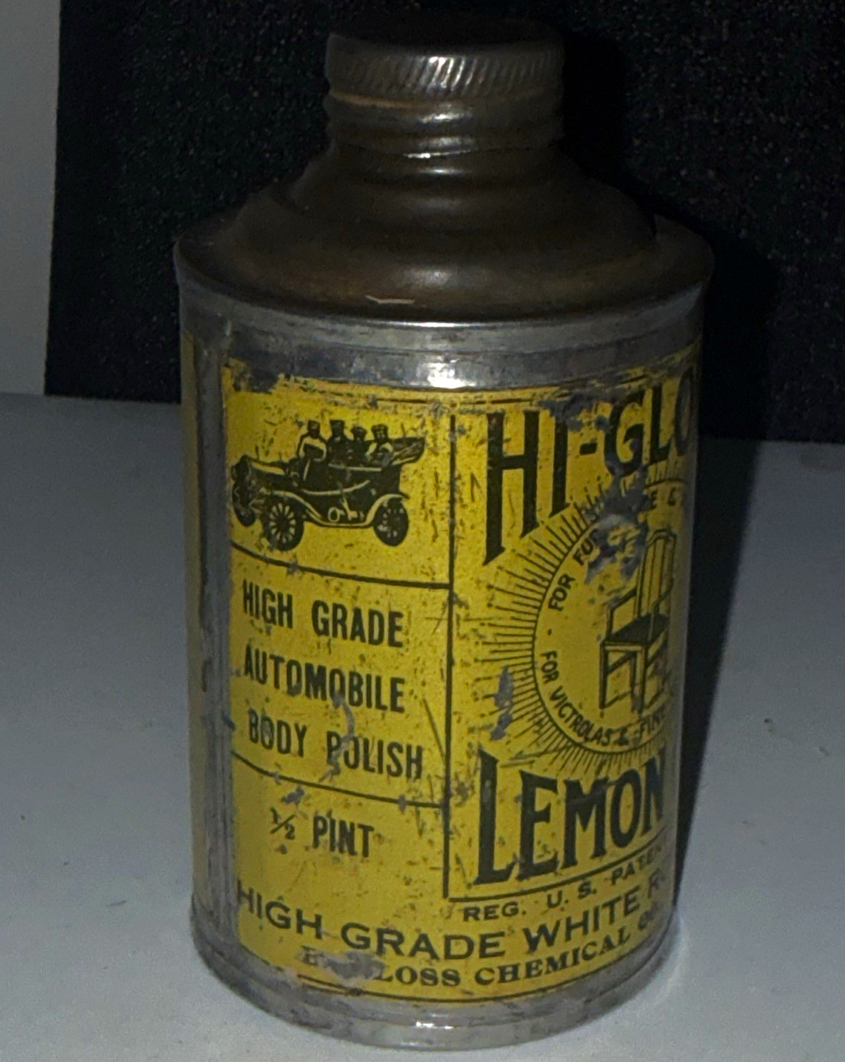 VTG Hi-Gloss Lemon Oil Auto Body Polish 1/2 Pint Metal Advertising Tin Can
