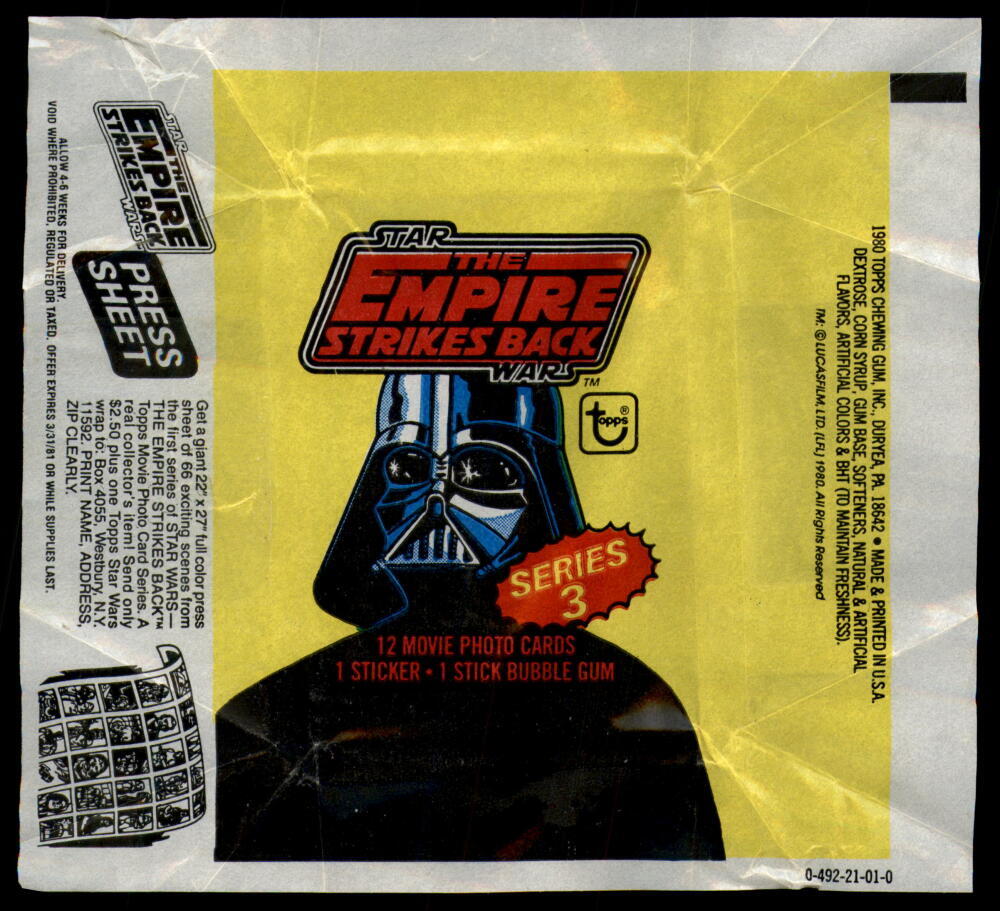 1980 Topps Star Wars Empire Strikes Back Wax Wrapper Press Sheet Ad