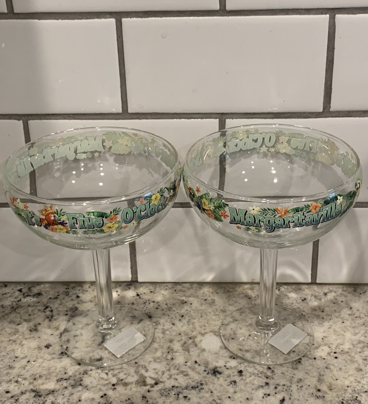 2 Pair Margaritaville Its Five o\'clock Somewhere Margarita Glasses Jimmy Buffett