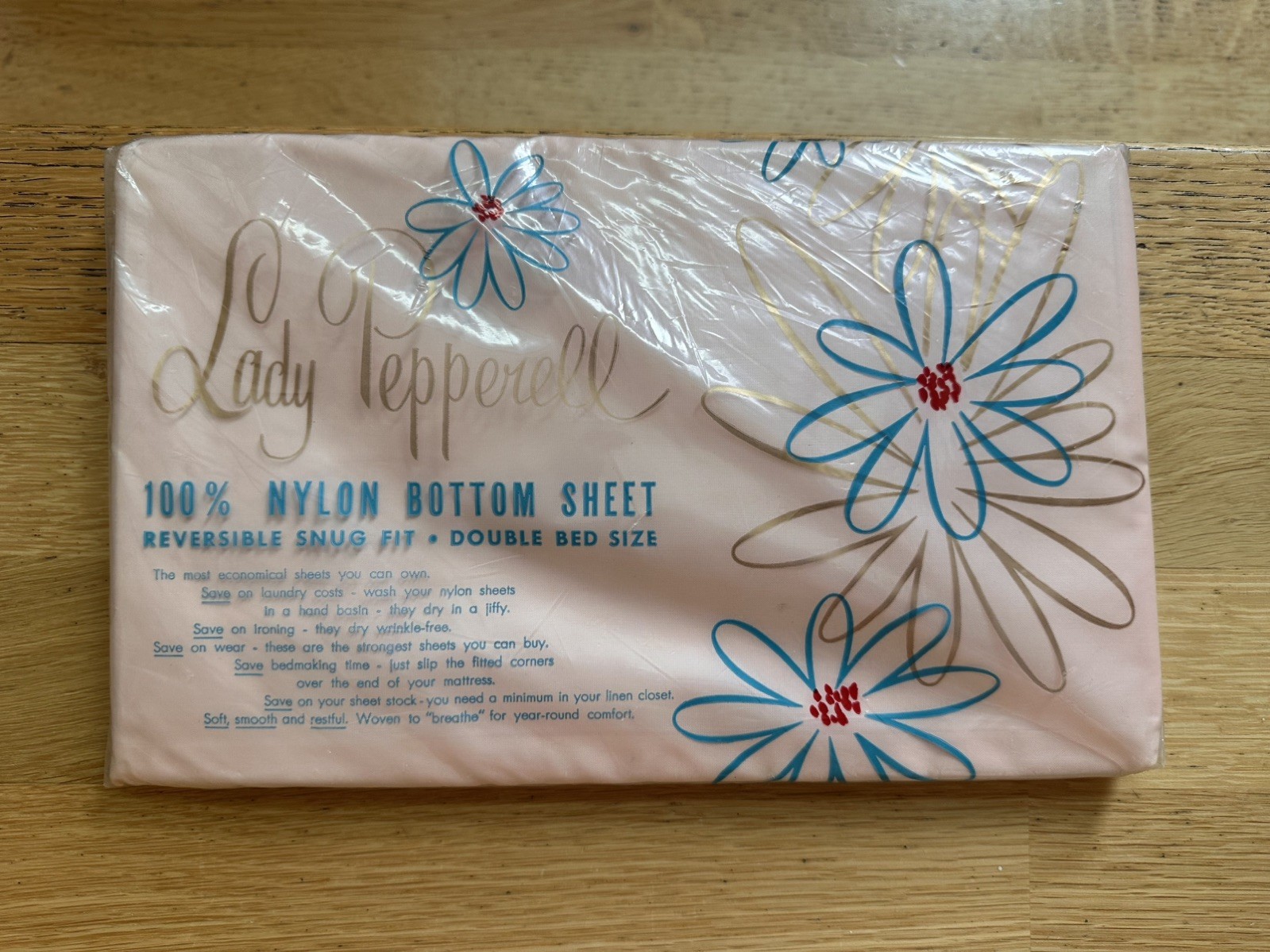 LADY PEPPERELL Vtg 50-60\'s 100% Nylon Bottom Sheet - Peach