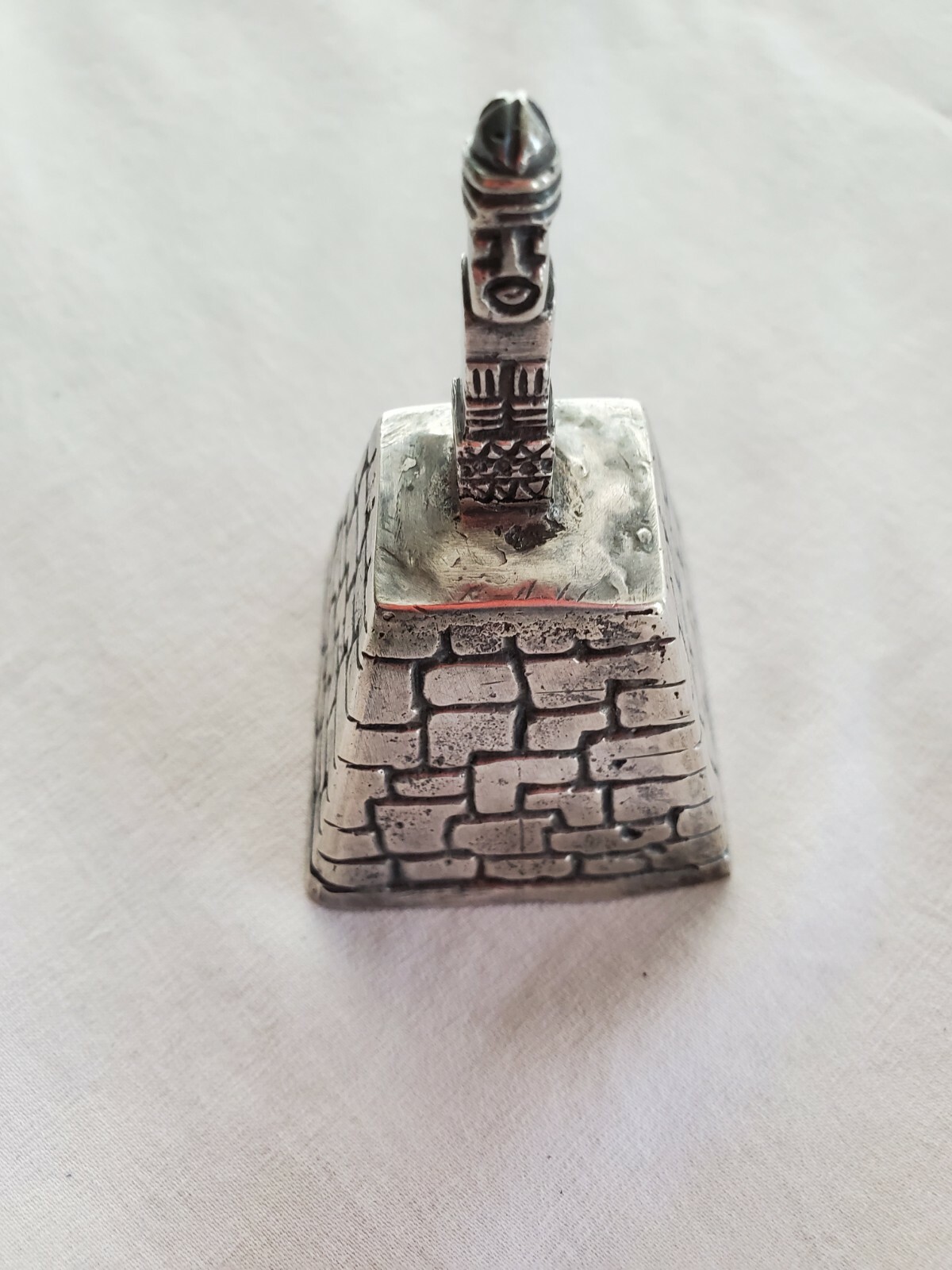 Antique Silver (.900) Ancient Builder Pyramid & Inca Maya Aztec Mexico Bell 132g