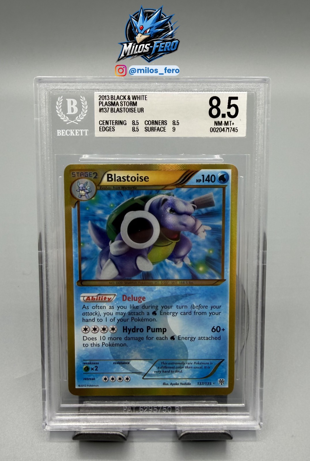 Pokemon BGS 8.5 Blastoise #137 Black & White Plasma Storm 2013 English Shiny