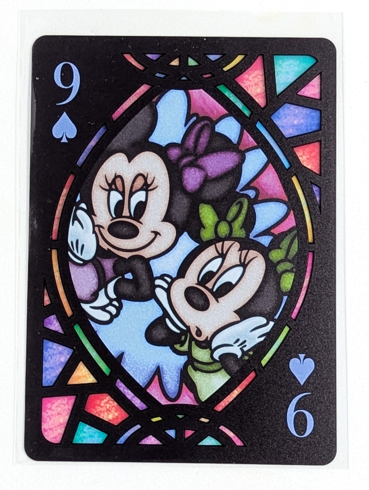 2021 Tenyo Disney Stained Glass Playing Cards #9S Millie and Melody Mouse