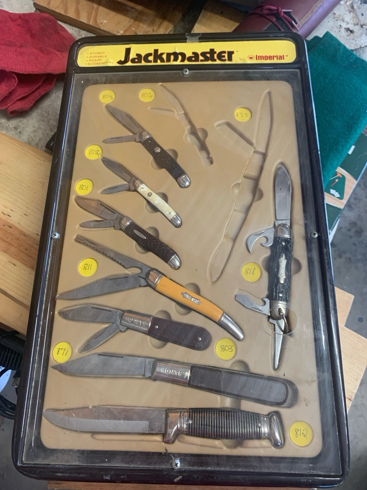 Vintage 1950s Imperial Jackmaster Pocket Knife Display w/ 6 Knives & Stock Card
