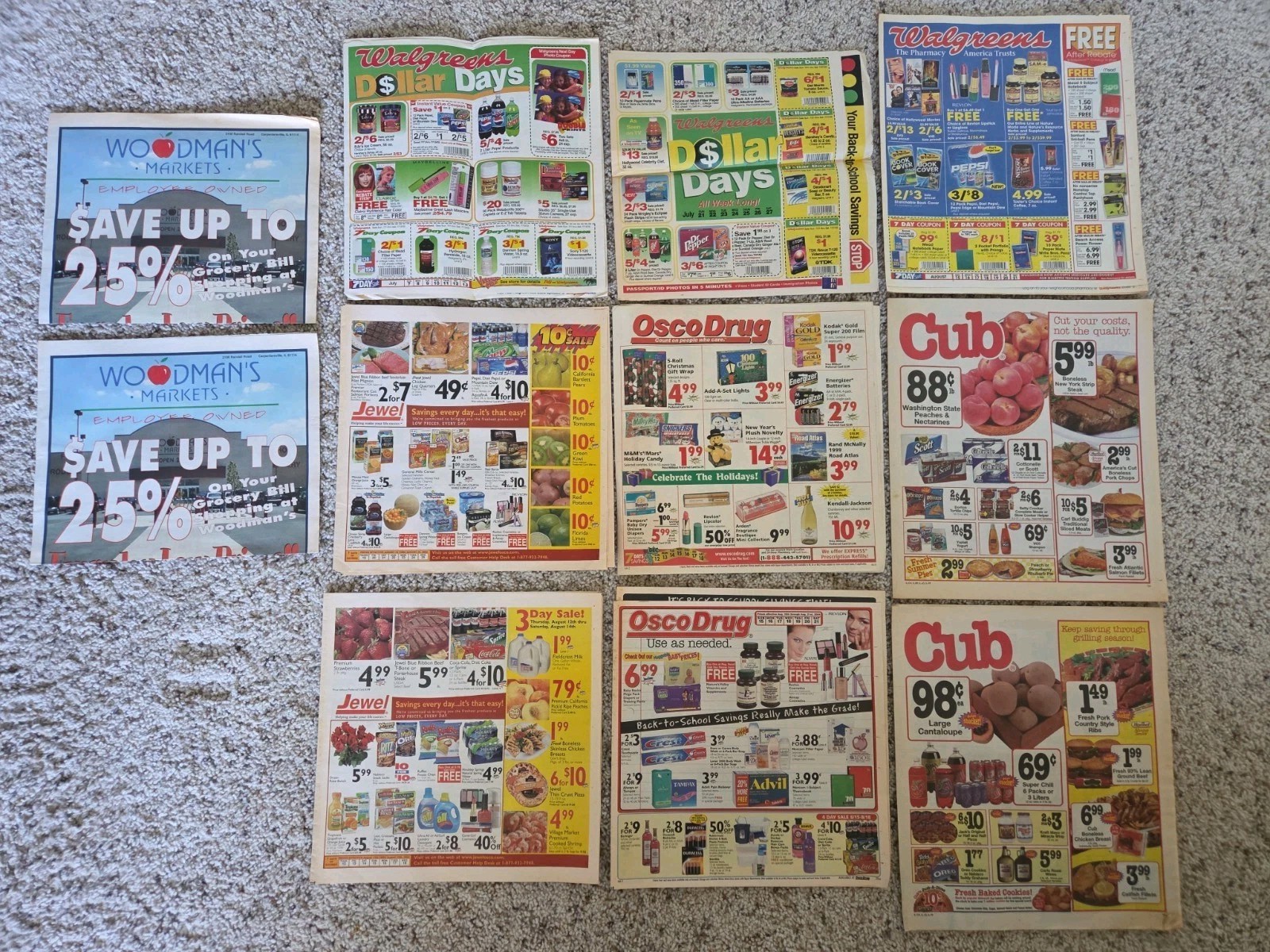 Vtg 90\'s Y2K Sales Grocery Circulars Lot Cub Foods, Walgreens, Jewel, Osco-Drug