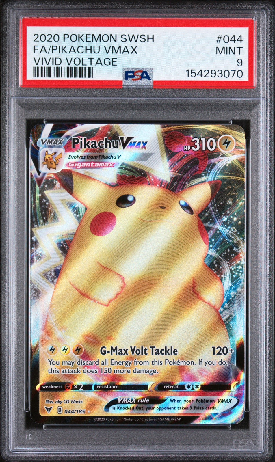 2020 POKEMON SWORD & SHIELD VIVID VOLTAGE #044 FULL ART/PIKACHU VMAX PSA 9