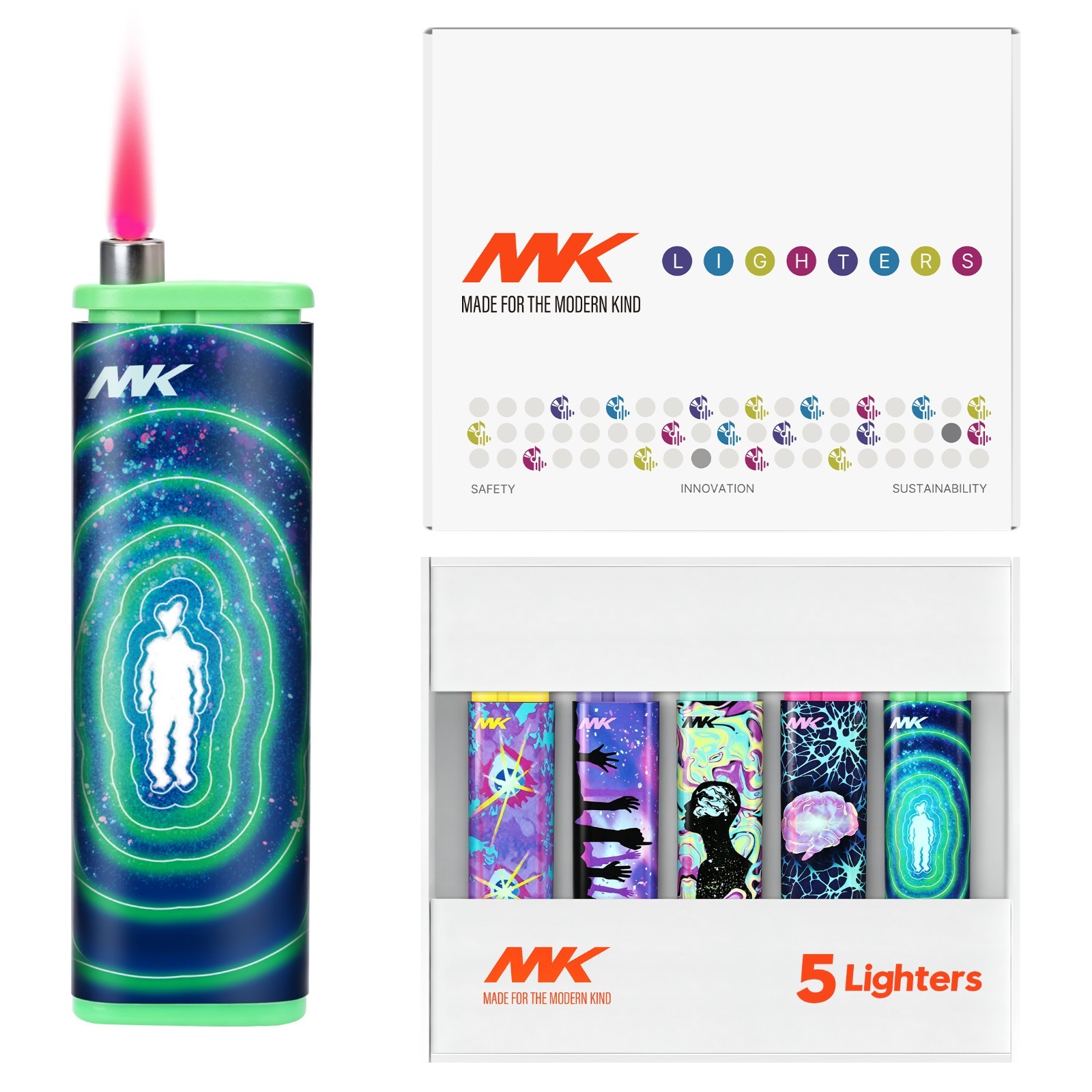 MK 5PC Pocket Windproof Jet Lighters Butane Refillable Outdoor