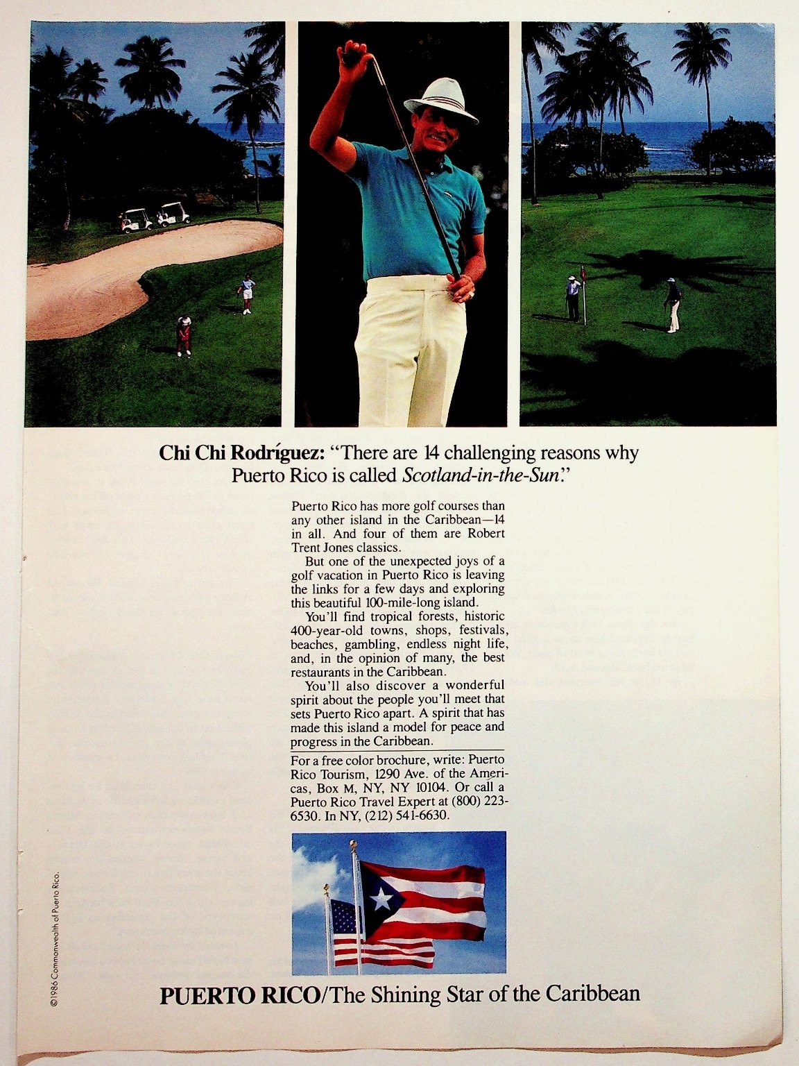 Puerto Rico Tourism Vintage Magazine Ad Chi Chi Rodríguez Golf 1986