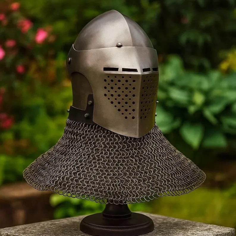 Medieval Spoleto Bascinet Helmet 16 Gauge Steel Knight Armor LARP Cosplay