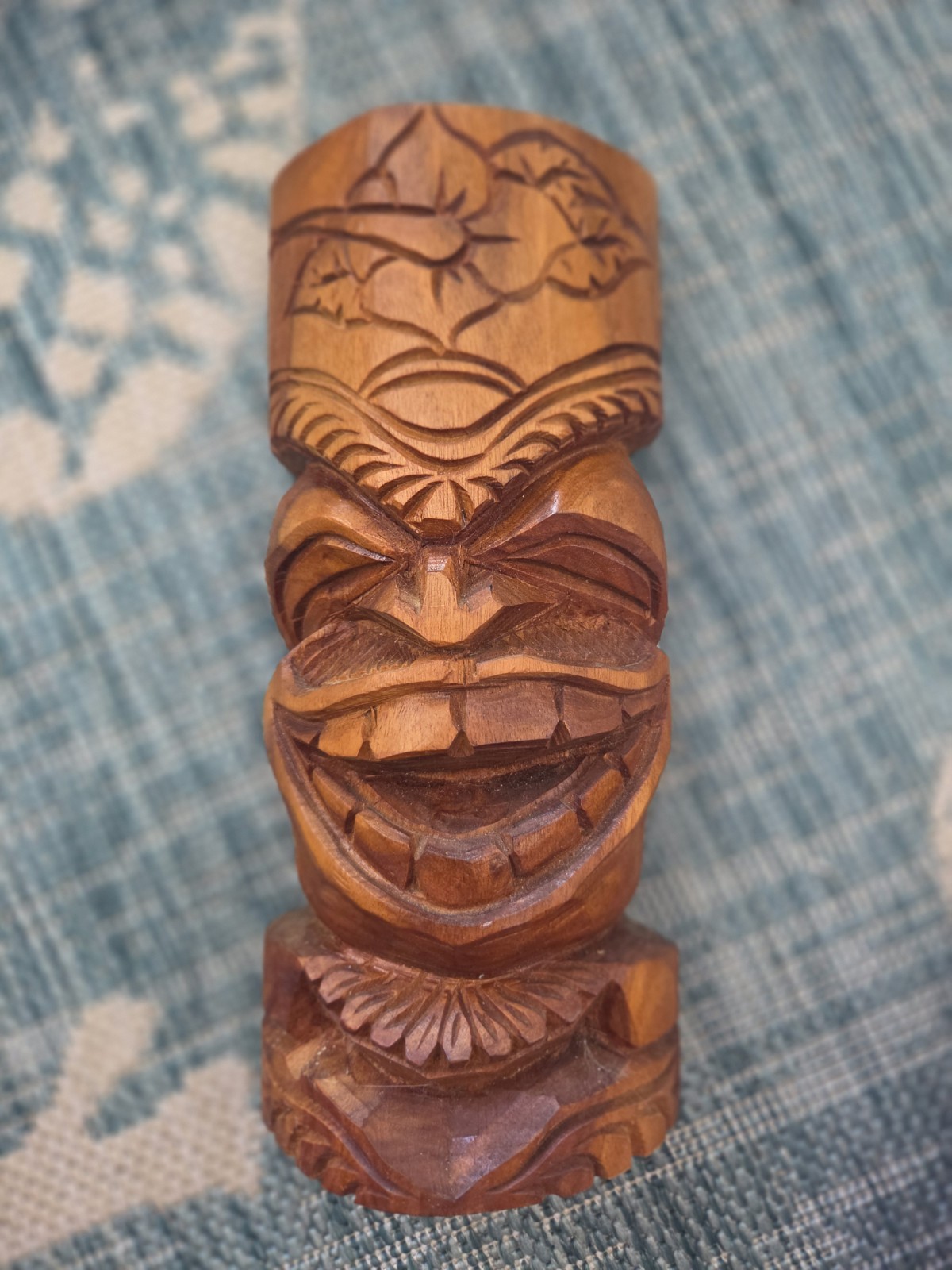 Lono Hawaiian Tiki Half Statue Hand Carved Knowledge Strength Love Happiness 12\