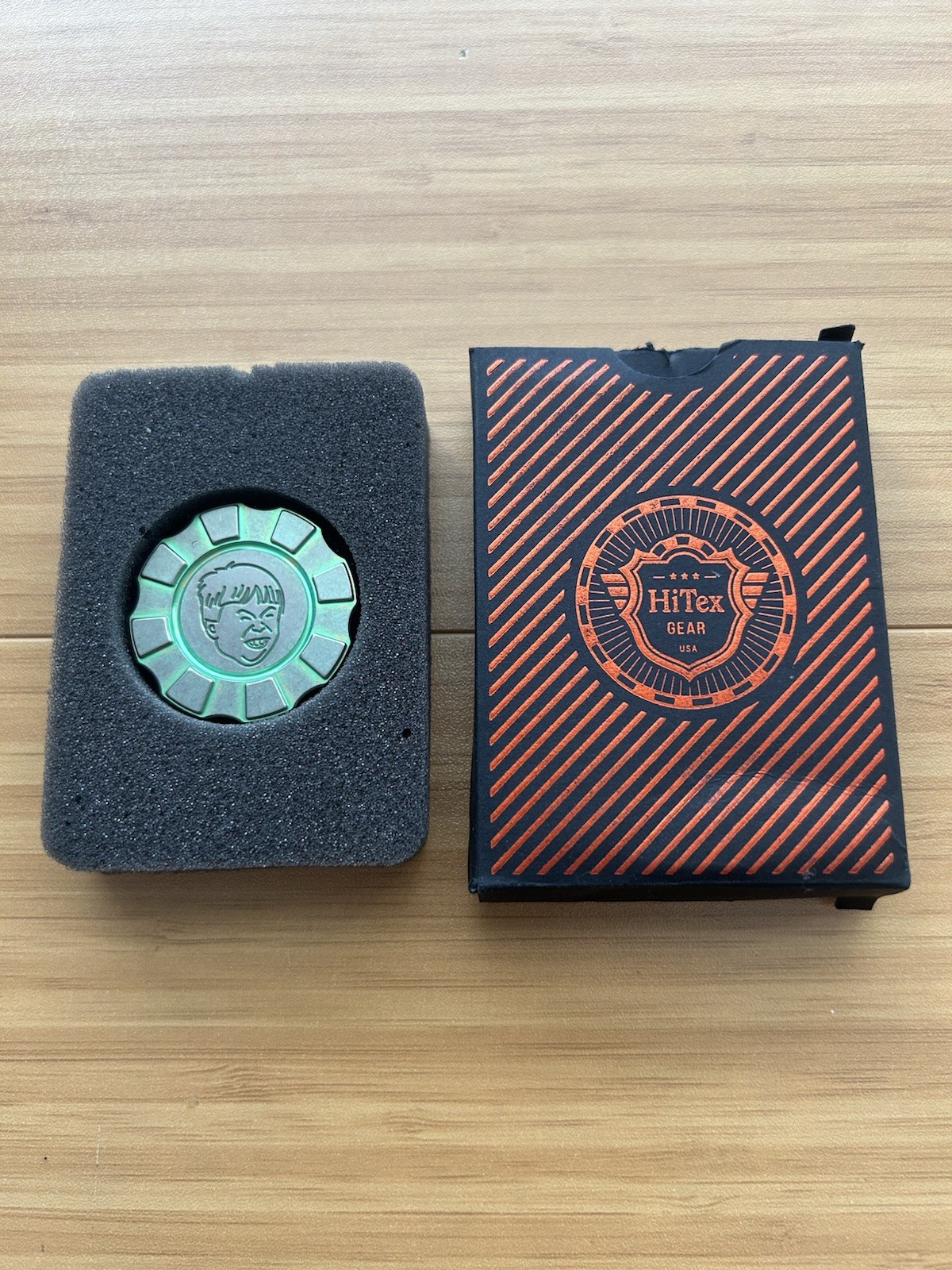 HiTex Gear Sour Puss Meme Green Anodized Titanium Chip RARE
