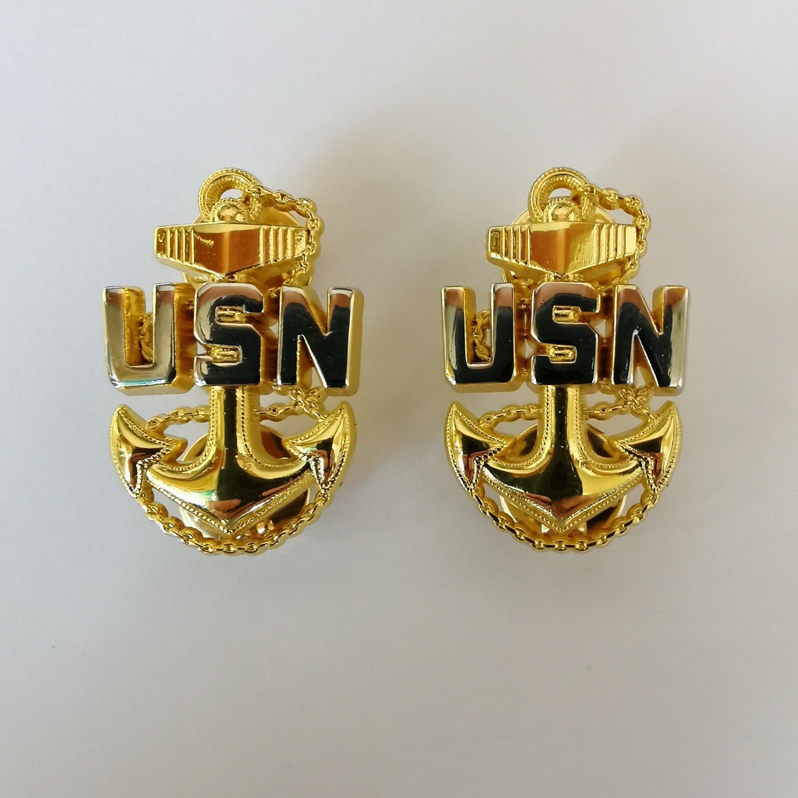 1Pair USN Master Chief Petty Officer Hat Collar Badge Pin insignia-1