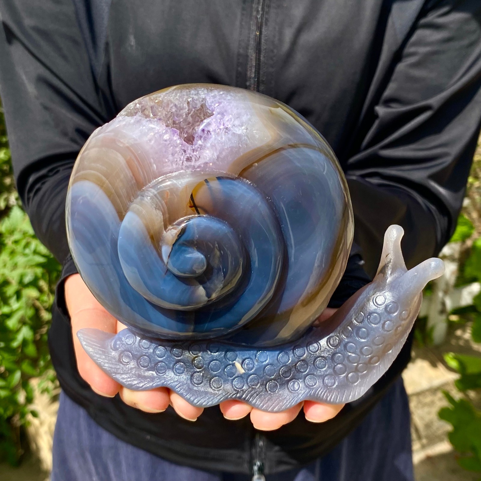 2.09LB Natural agate geode quartz crystal engrave snail skull healing gift decor