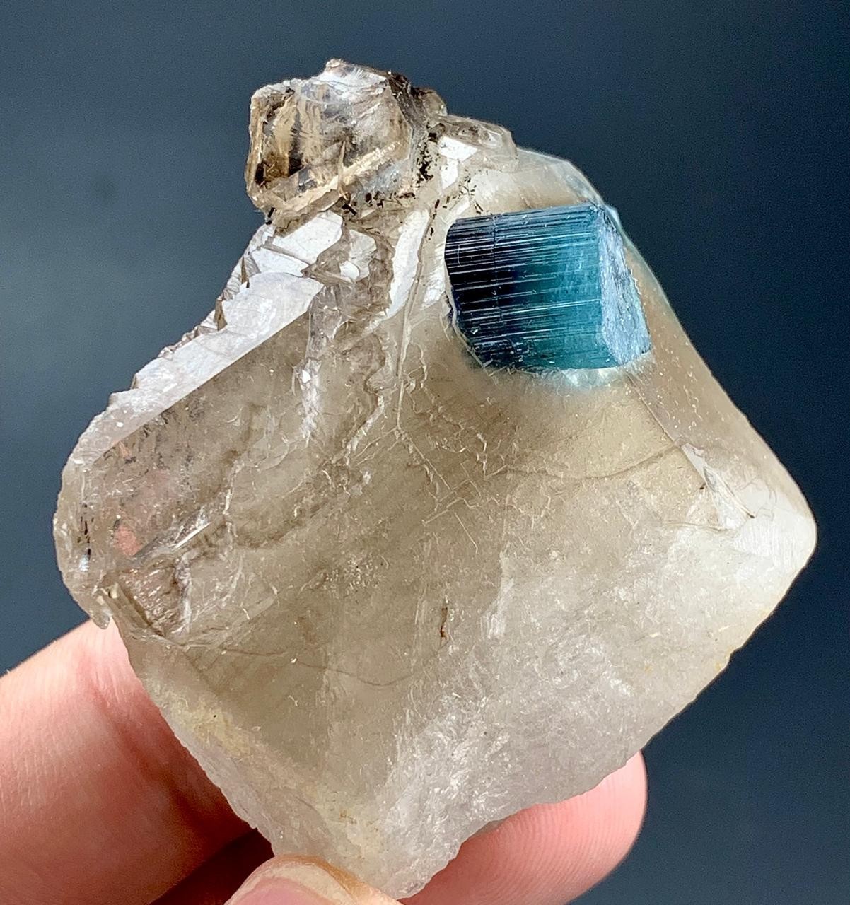 269 Carat Indicolite Tourmaline Crystal With Quartz Specimen From Afghanistan