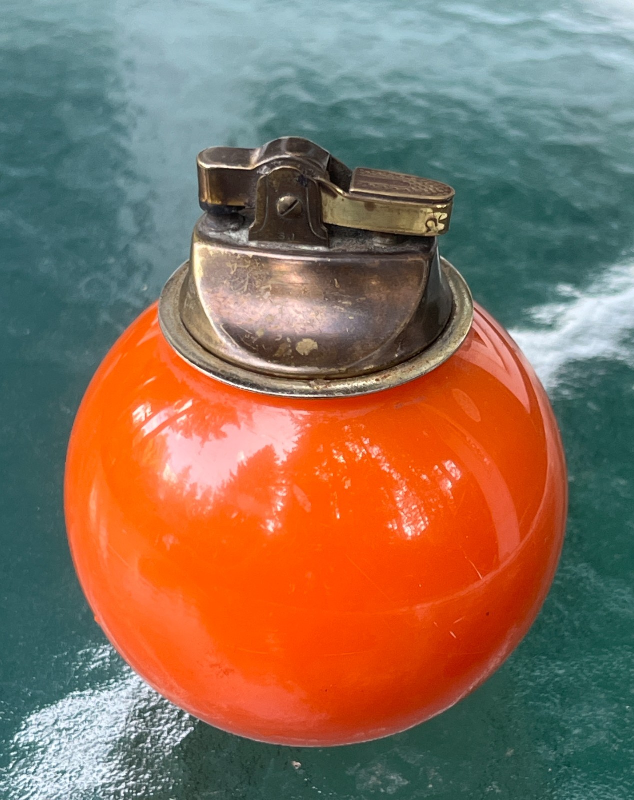 Vintage MCM Orange Orb Acrylic Table Lighter