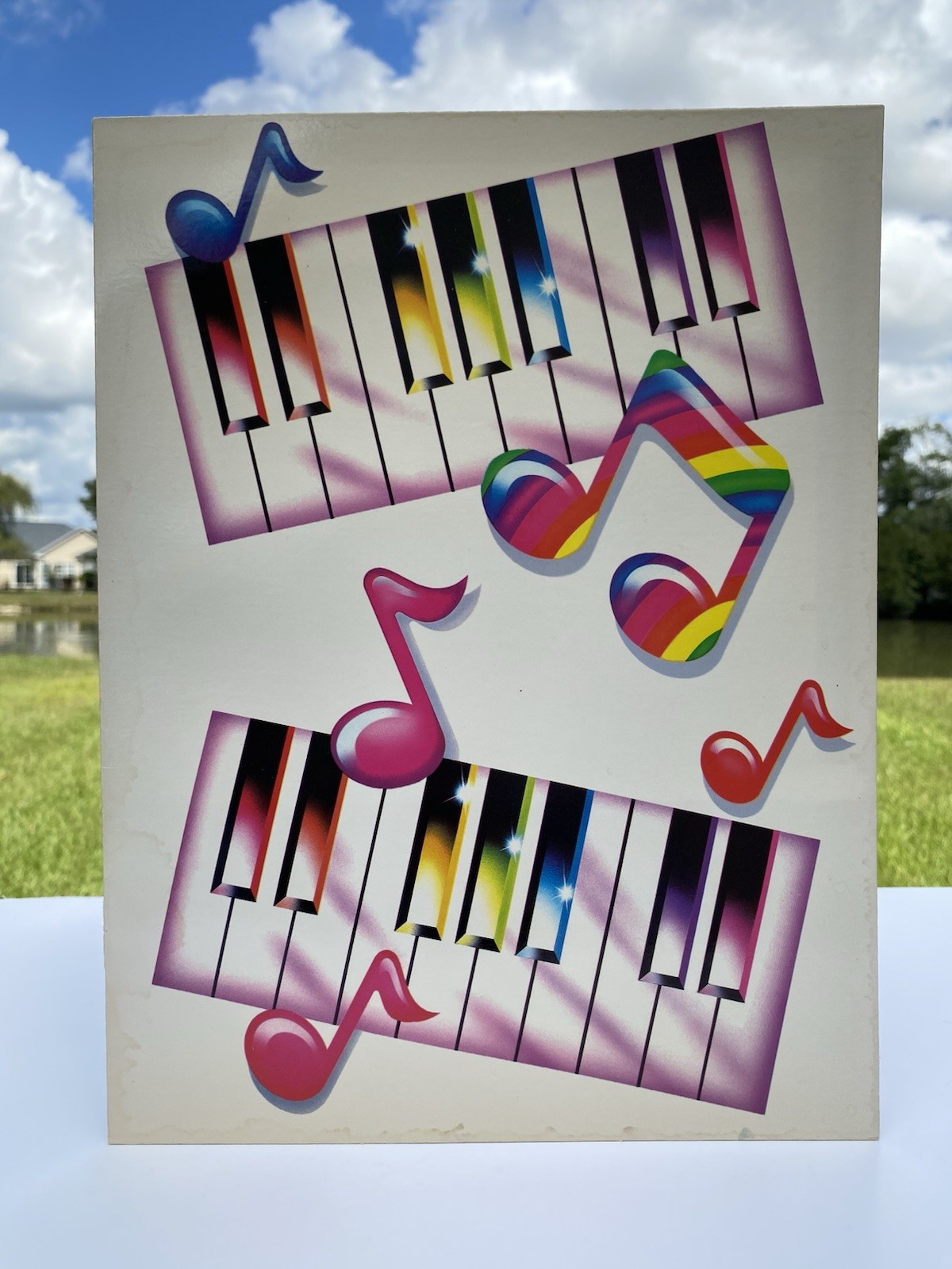 🌈 Vintage 1987 Lisa Frank Piano Keys Music Notes 2 Pocket Portfolio USA Rare
