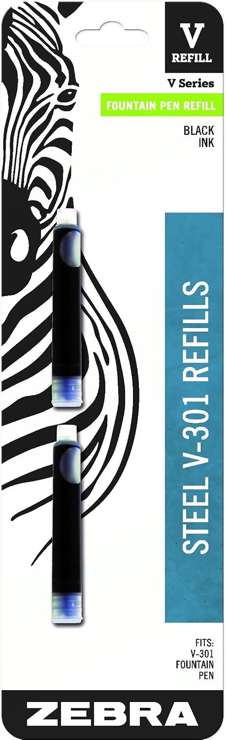 Steel, V-Refill Fountain Pen Ink Cartridge Refill, 0.7mm Fine Point, Black Ink,