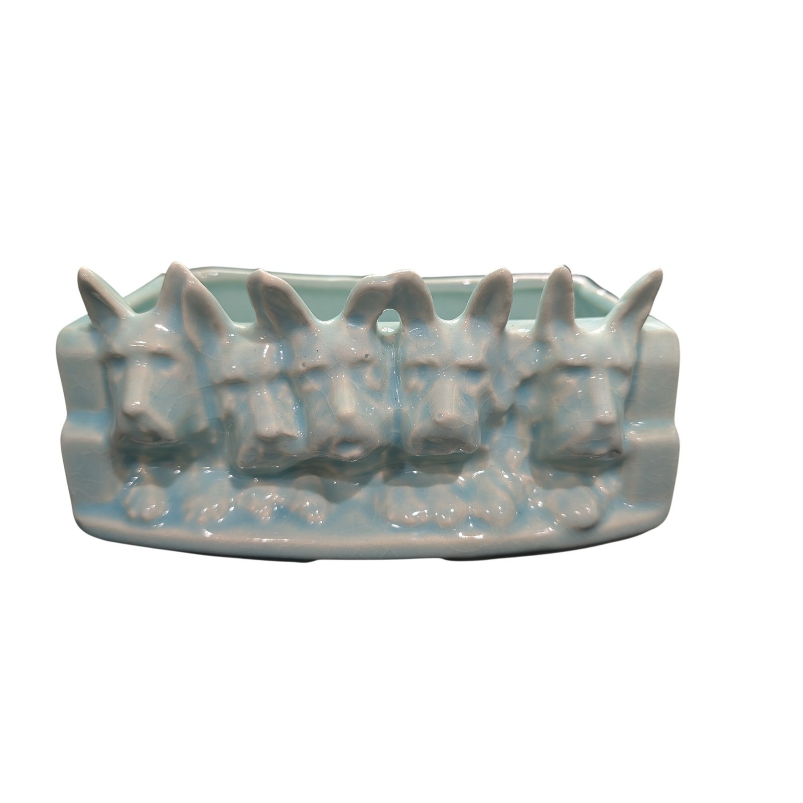 VTG McCoy Pottery Aqua Blue 5 Scottie Dogs Fence Planter Mid Century Cottagecore